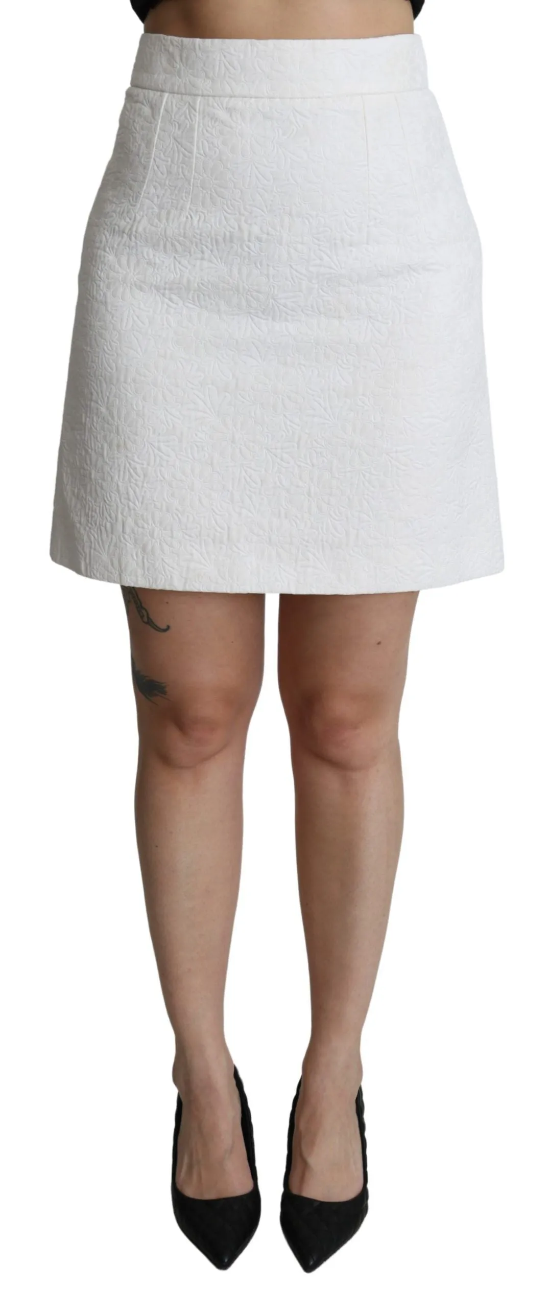 White Floral High Waist Mini Brocade Skirt sold by Lord & Taylor