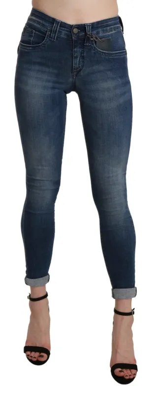 Blue Washed High Waist Skinny Cropped Cotton Jeans made by Ermanno Scervino
