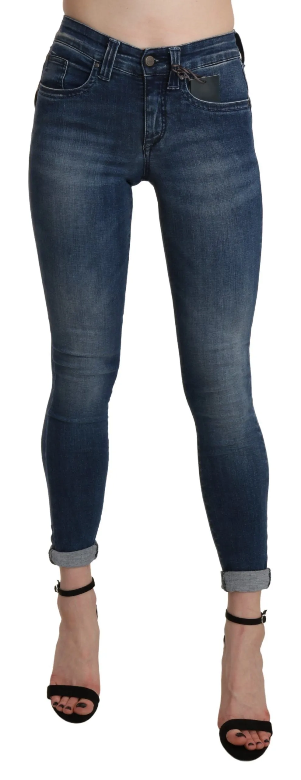 Blue Washed High Waist Skinny Cropped Cotton Jeans sold by Lord & Taylor