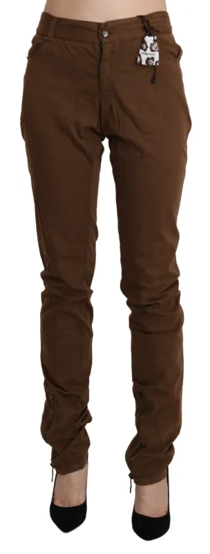 Brown High Waist Skinny Trouser Cotton Pants made by Ermanno Scervino