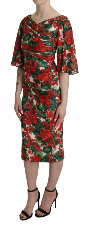 Red Floral Sheath Midi Silk Stretch Dress sold by Lord & Taylor