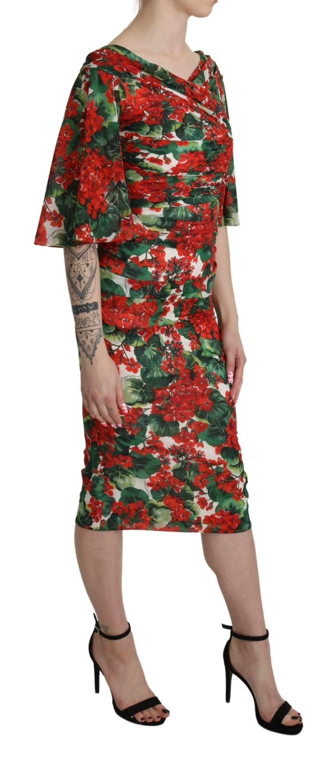 Red Floral Sheath Midi Silk Stretch Dress sold by Lord & Taylor product image thumbnail 3