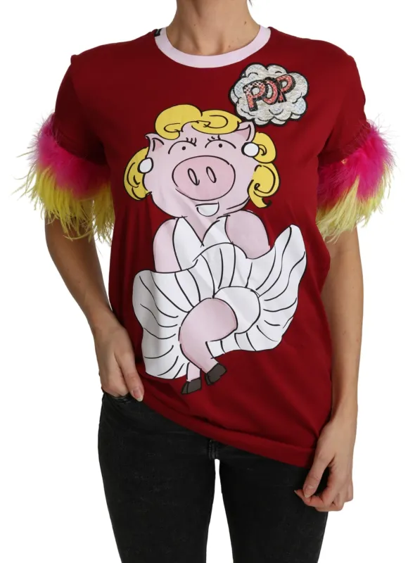 Red Pig Print Feather Sleeves T-shirt Top sold by Lord & Taylor