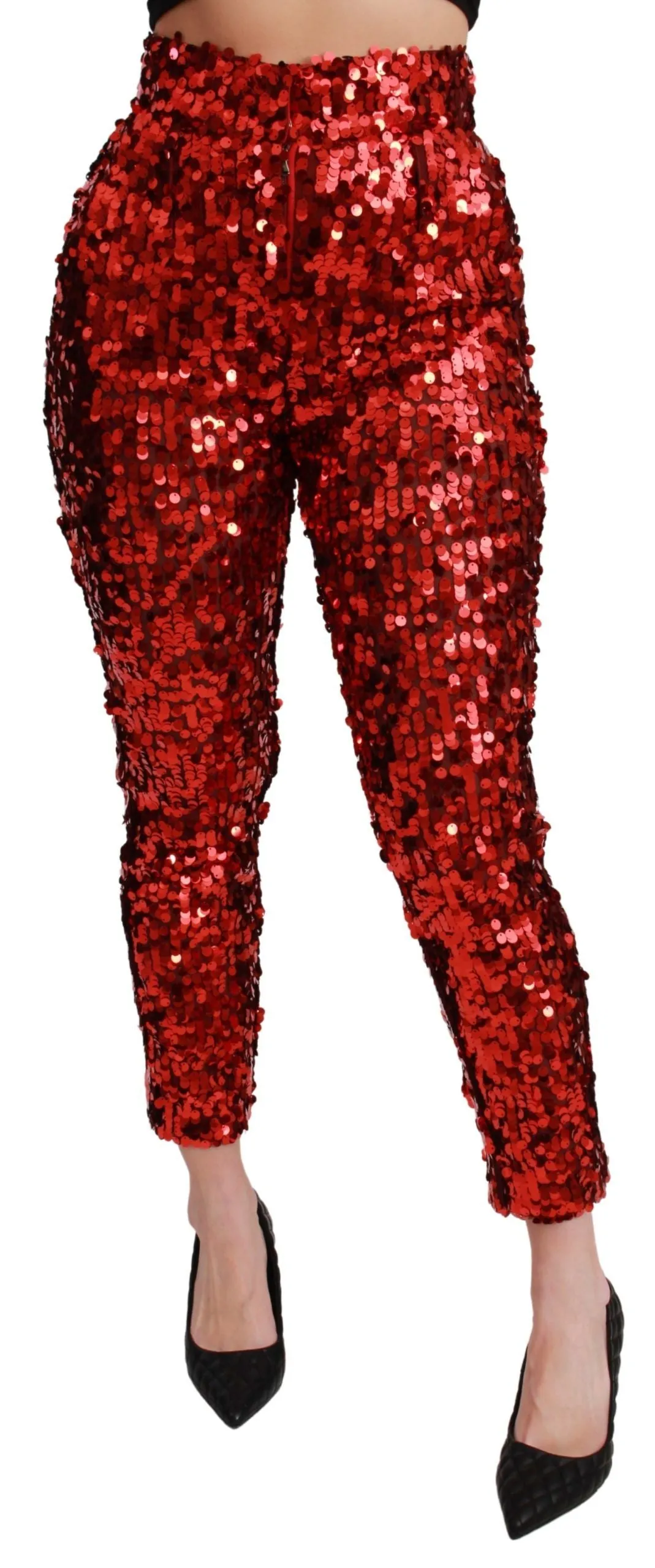 Red Sequined Cropped Trousers Pants sold by Lord & Taylor