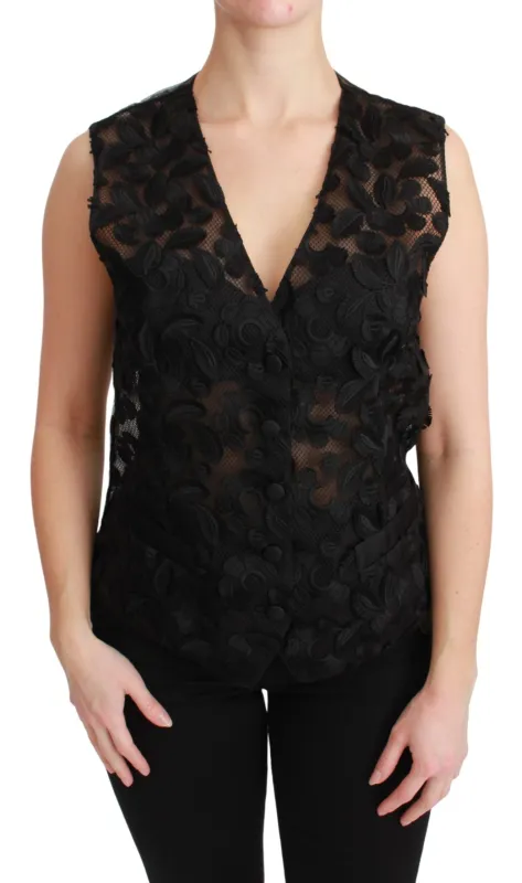Black Floral Brocade Top Gilet Waistcoat sold by Lord & Taylor