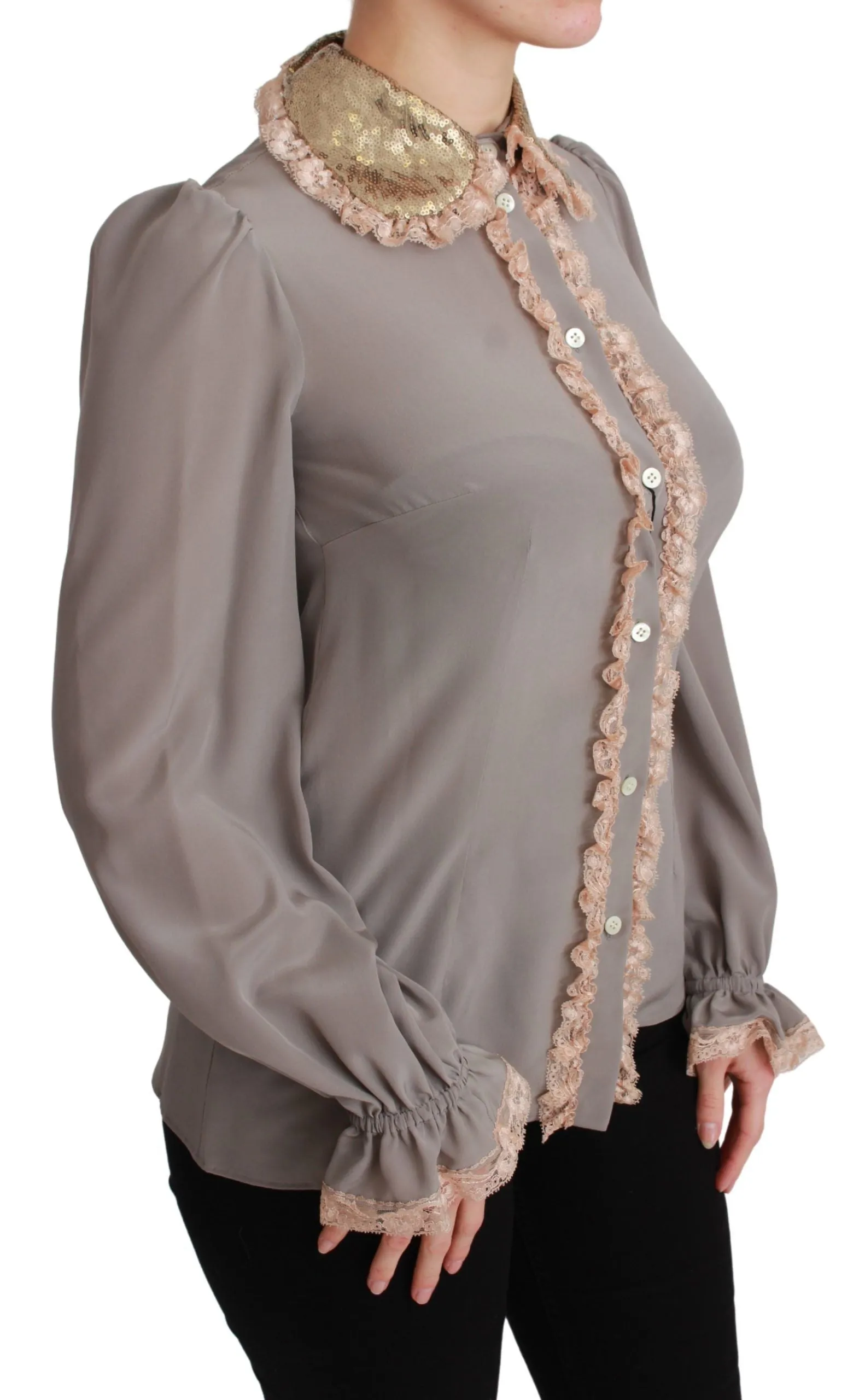 Gray Silk Gold Sequin Lace Blouse Shirt sold by Lord & Taylor product image thumbnail 5
