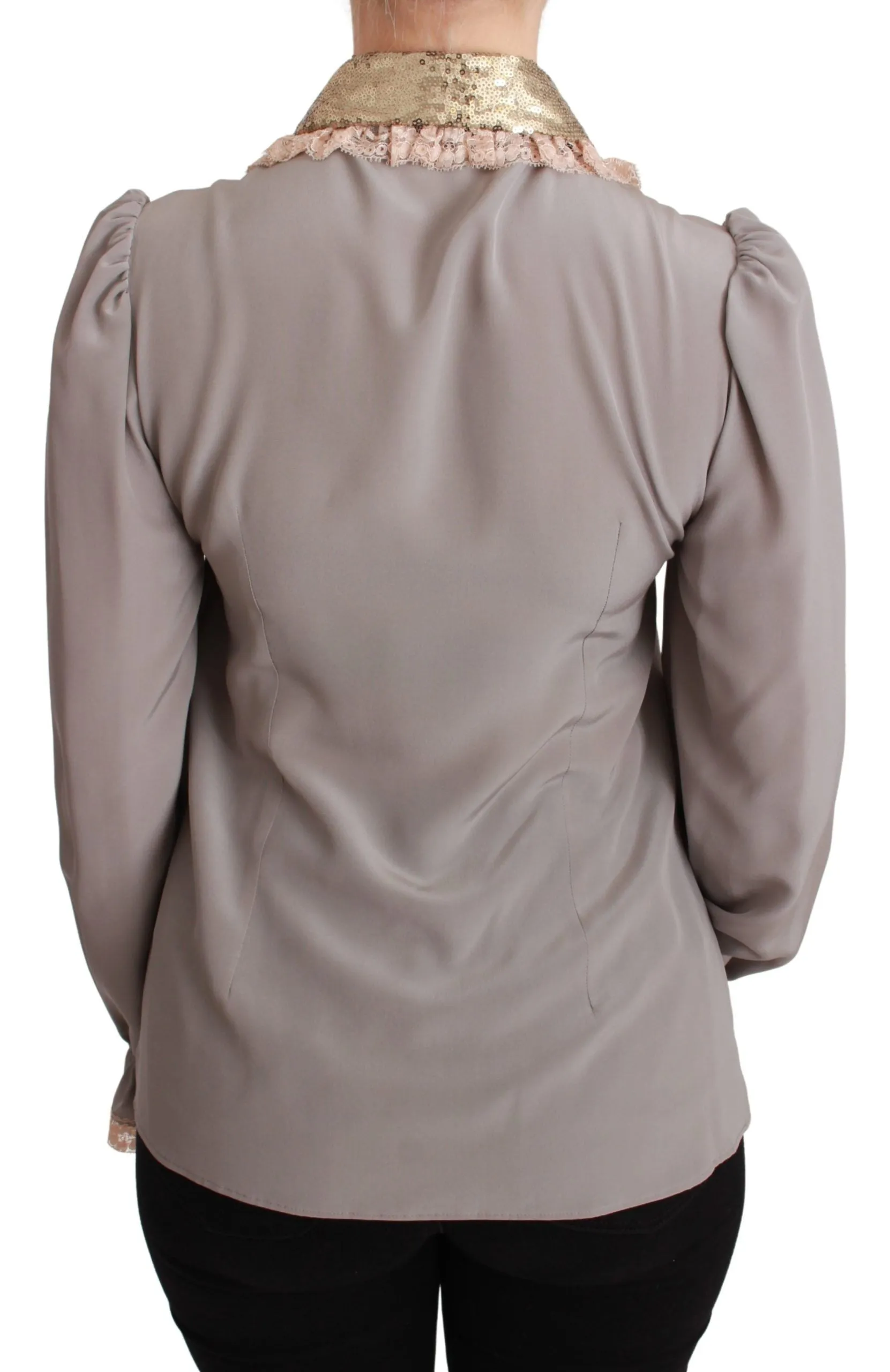 Gray Silk Gold Sequin Lace Blouse Shirt sold by Lord & Taylor product image thumbnail 3