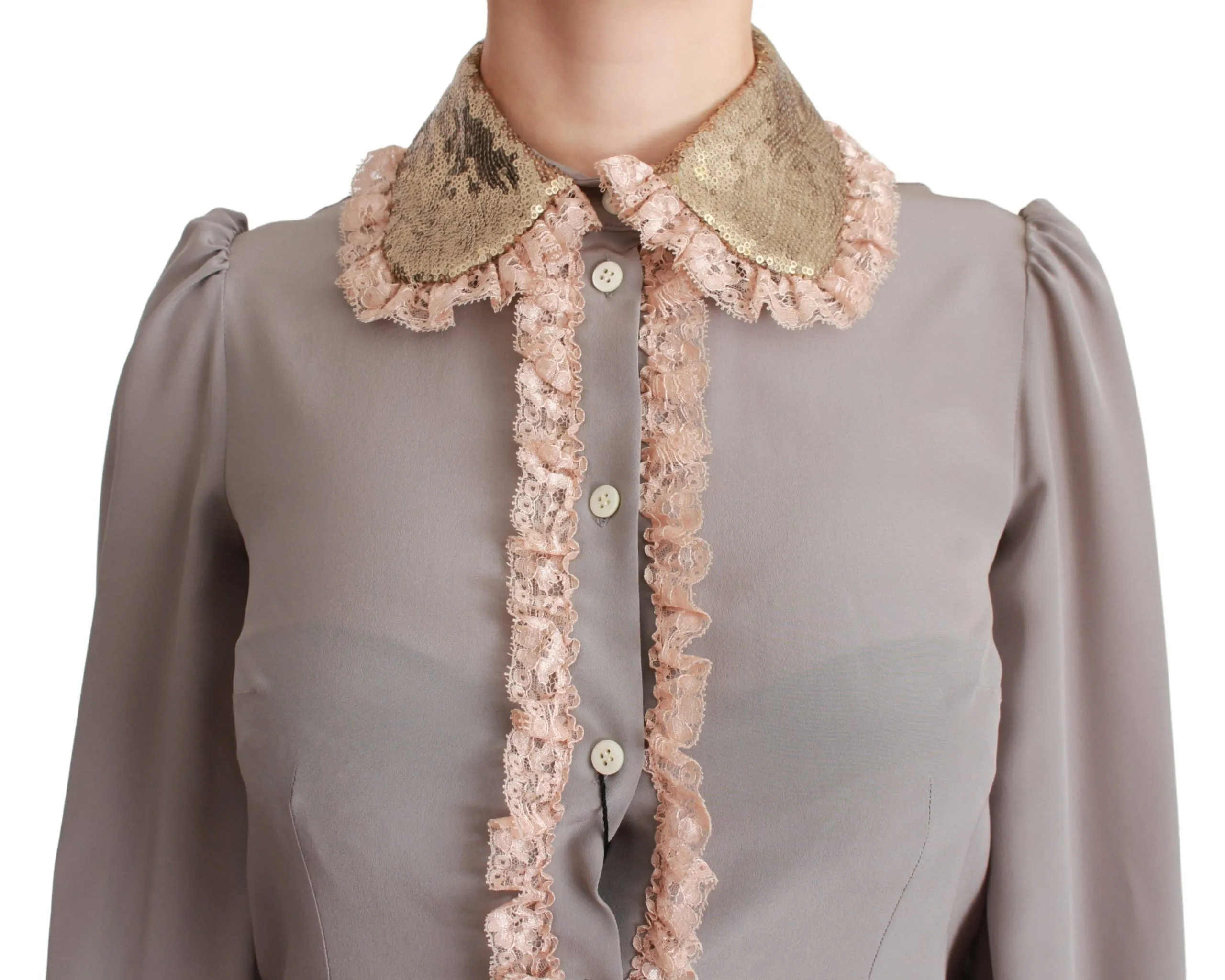 Gray Silk Gold Sequin Lace Blouse Shirt sold by Lord & Taylor product image thumbnail 4