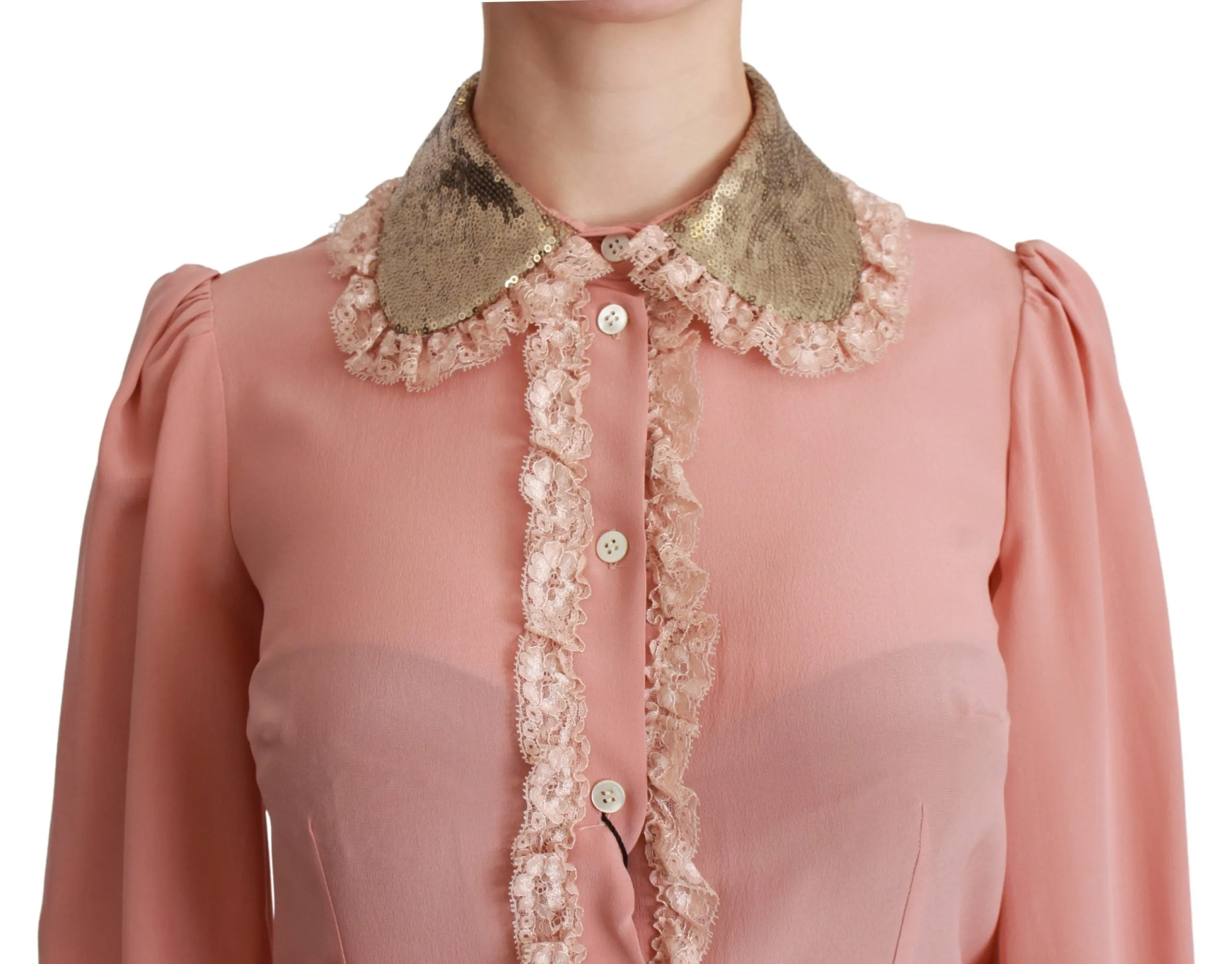 Pink Silk Gold Sequin Lace Blouse Shirt sold by Lord & Taylor product image thumbnail 5