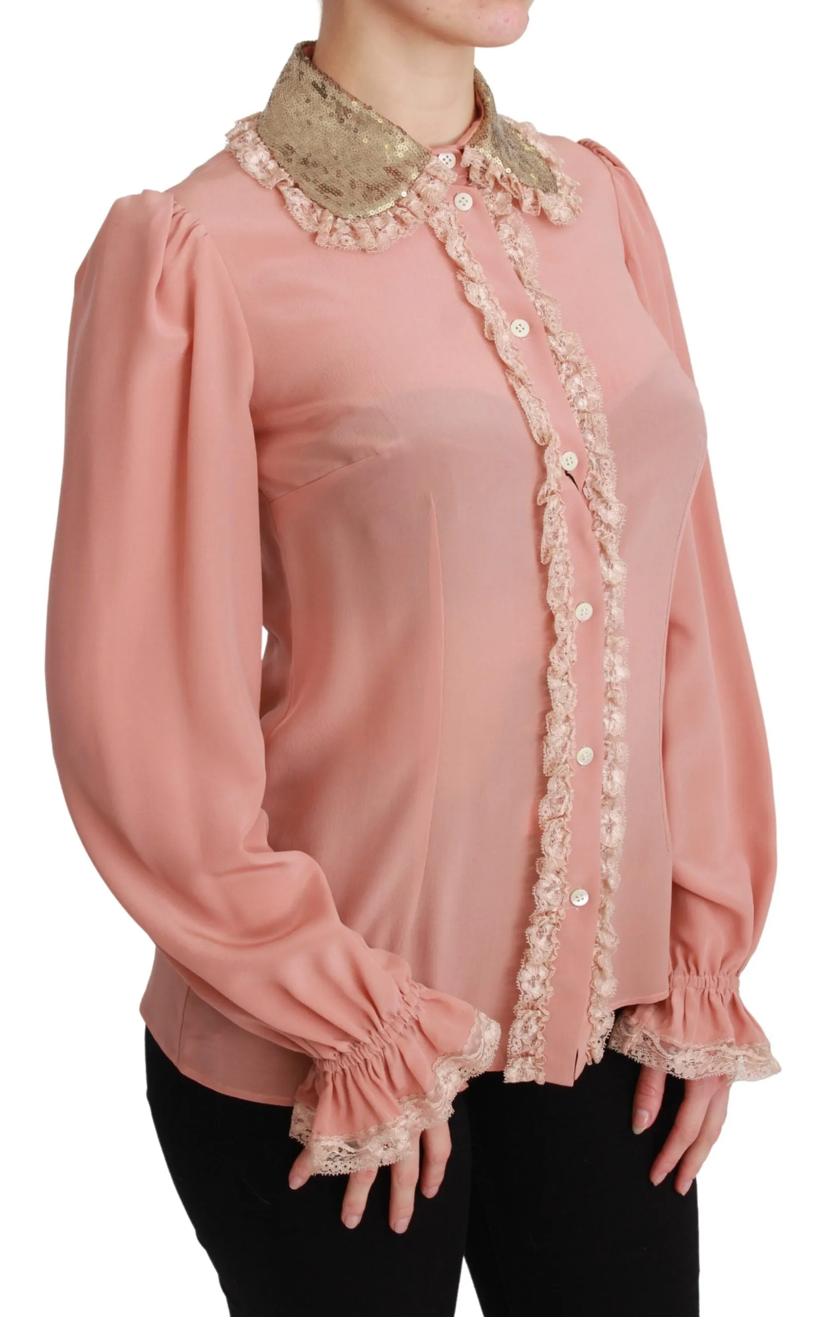 Pink Silk Gold Sequin Lace Blouse Shirt sold by Lord & Taylor product image thumbnail 2