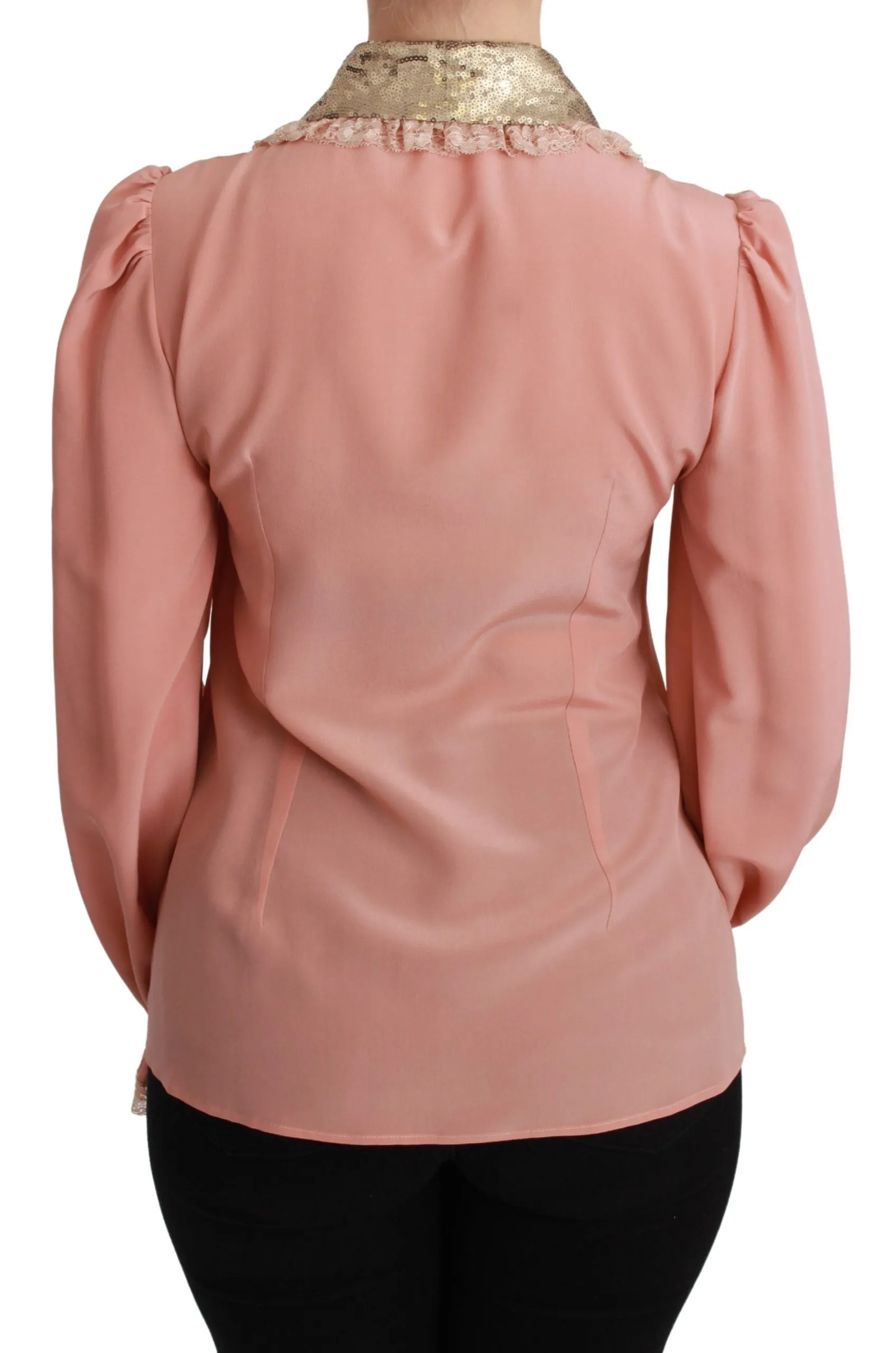 Pink Silk Gold Sequin Lace Blouse Shirt sold by Lord & Taylor product image thumbnail 4