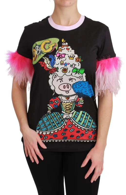 Black YEAR OF THE PIG Top Cotton  T-shirt sold by Lord & Taylor