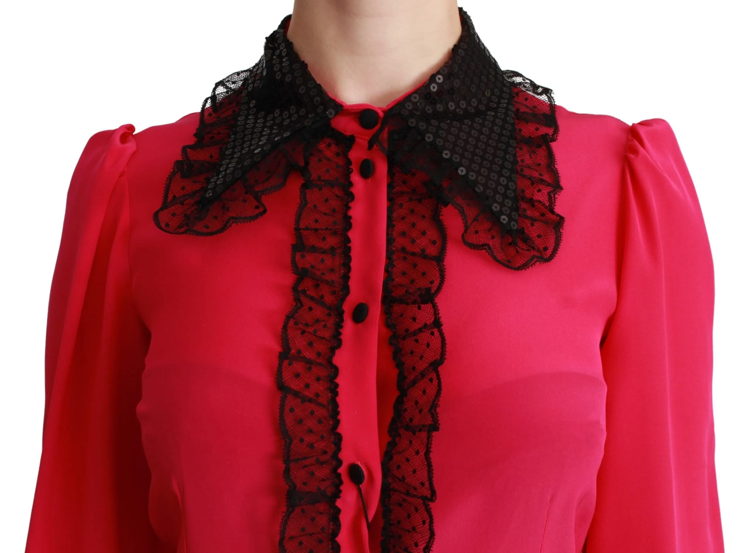 Pink Silk Black Sequin Lace Shirt Blouse sold by Lord & Taylor product image thumbnail 5