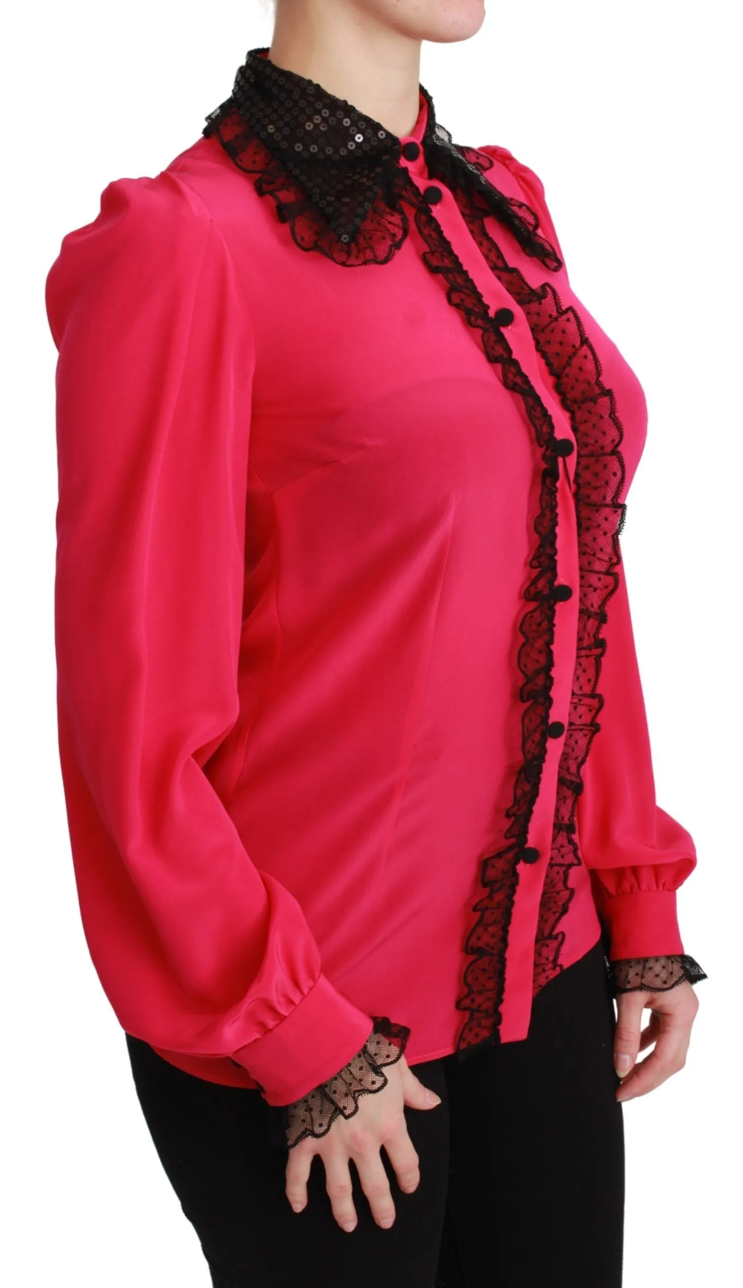 Pink Silk Black Sequin Lace Shirt Blouse sold by Lord & Taylor product image thumbnail 2
