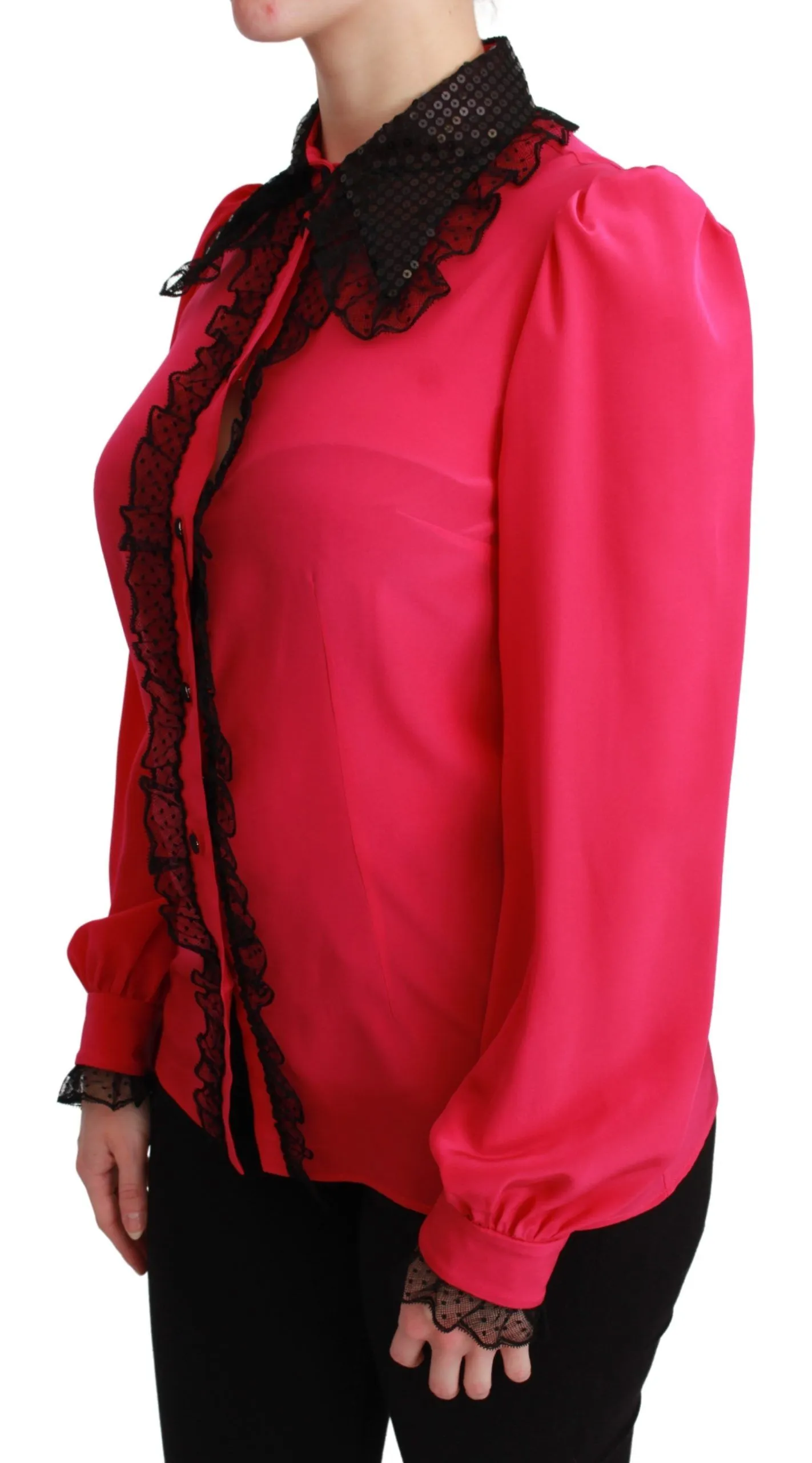 Pink Silk Black Sequin Lace Shirt Blouse sold by Lord & Taylor product image thumbnail 3