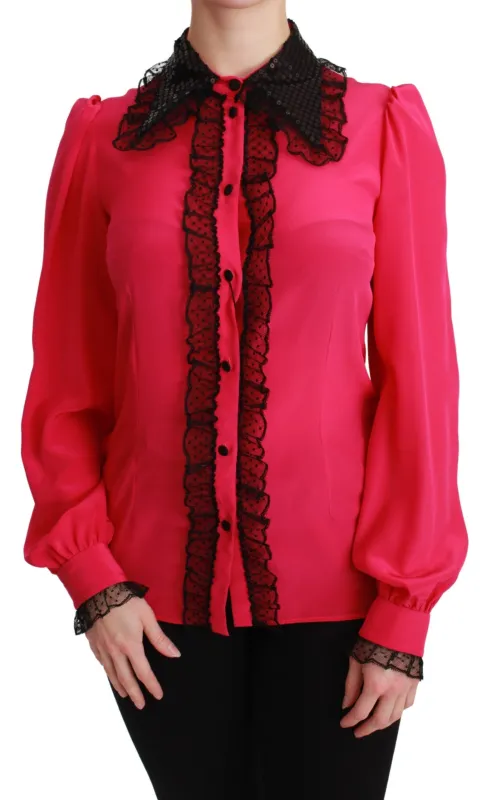 Pink Silk Black Sequin Lace Shirt Blouse sold by Lord & Taylor