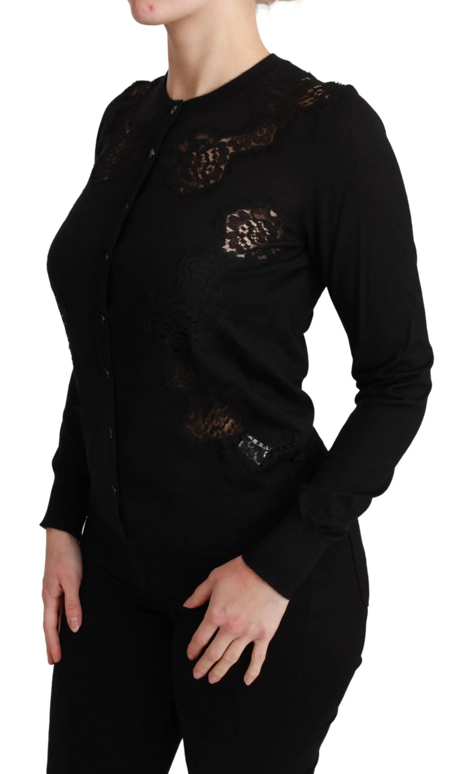 Black Cashmere Lace Cardigan Sweater sold by Lord & Taylor product image thumbnail 3