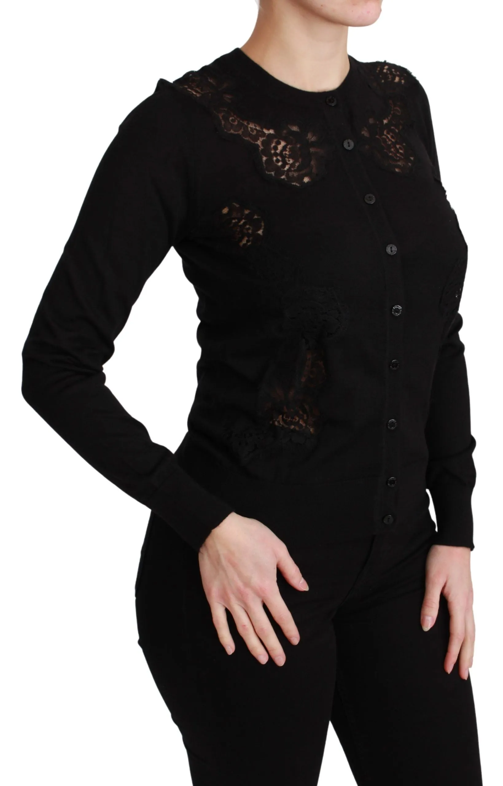 Black Cashmere Lace Cardigan Sweater sold by Lord & Taylor product image thumbnail 2