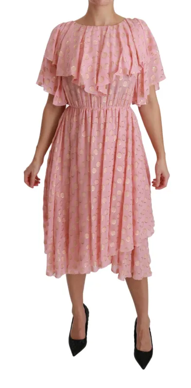 Silk Pink Polka Dots Pleated A-line Midi Dress sold by Lord & Taylor