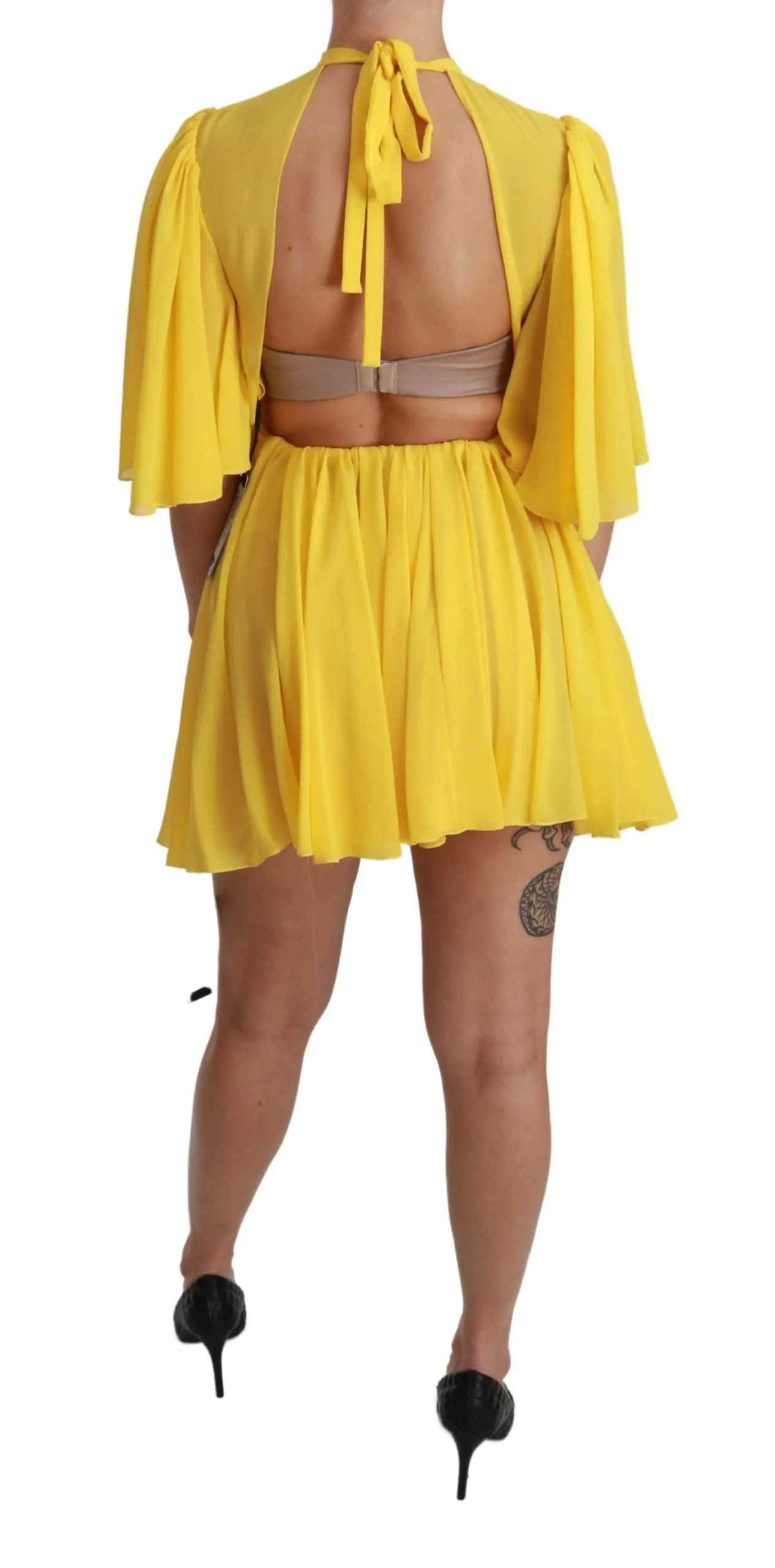 Yellow Pleated A-line Mini 100% Silk Dress sold by Lord & Taylor product image thumbnail 4