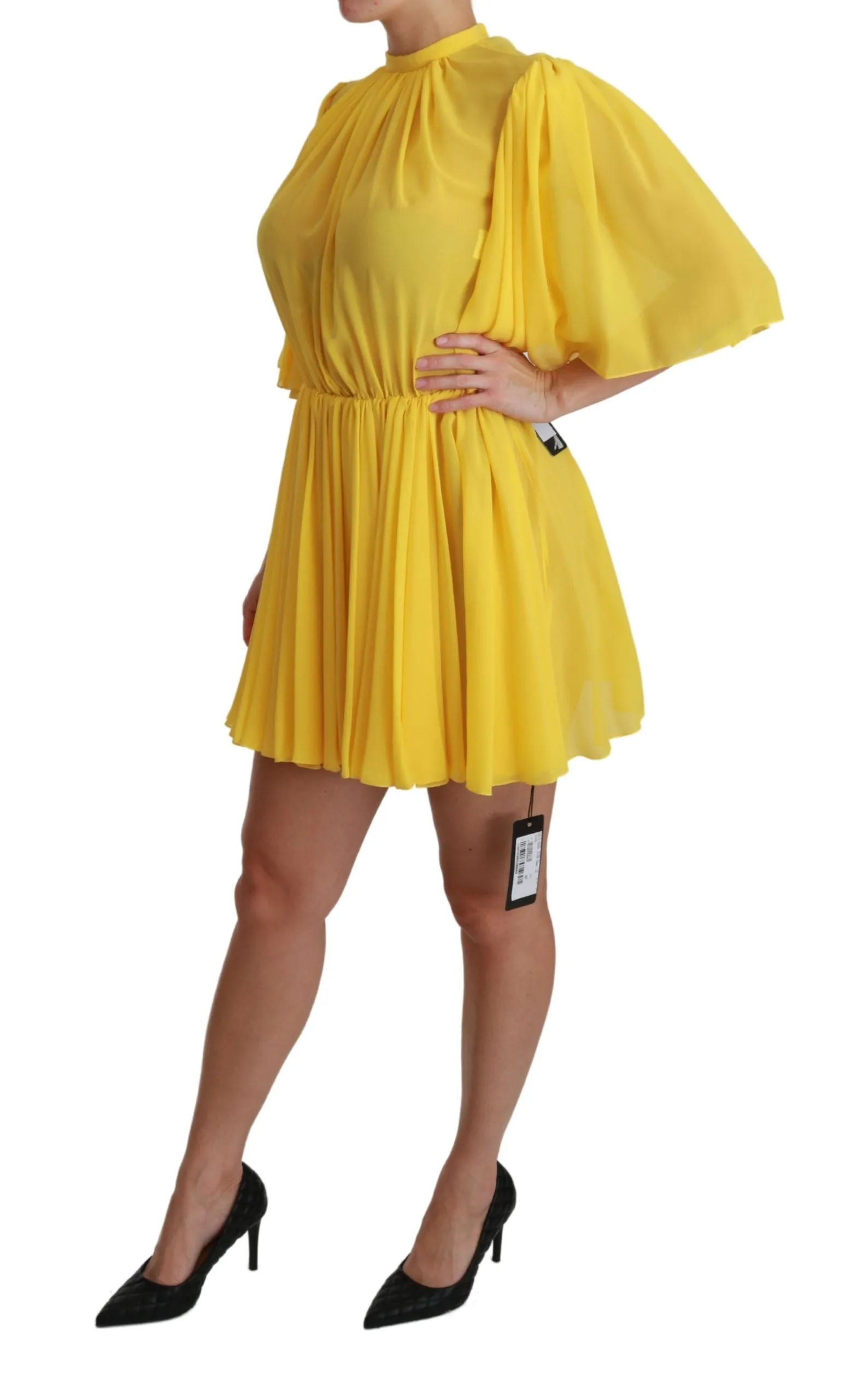 Yellow Pleated A-line Mini 100% Silk Dress sold by Lord & Taylor product image thumbnail 3