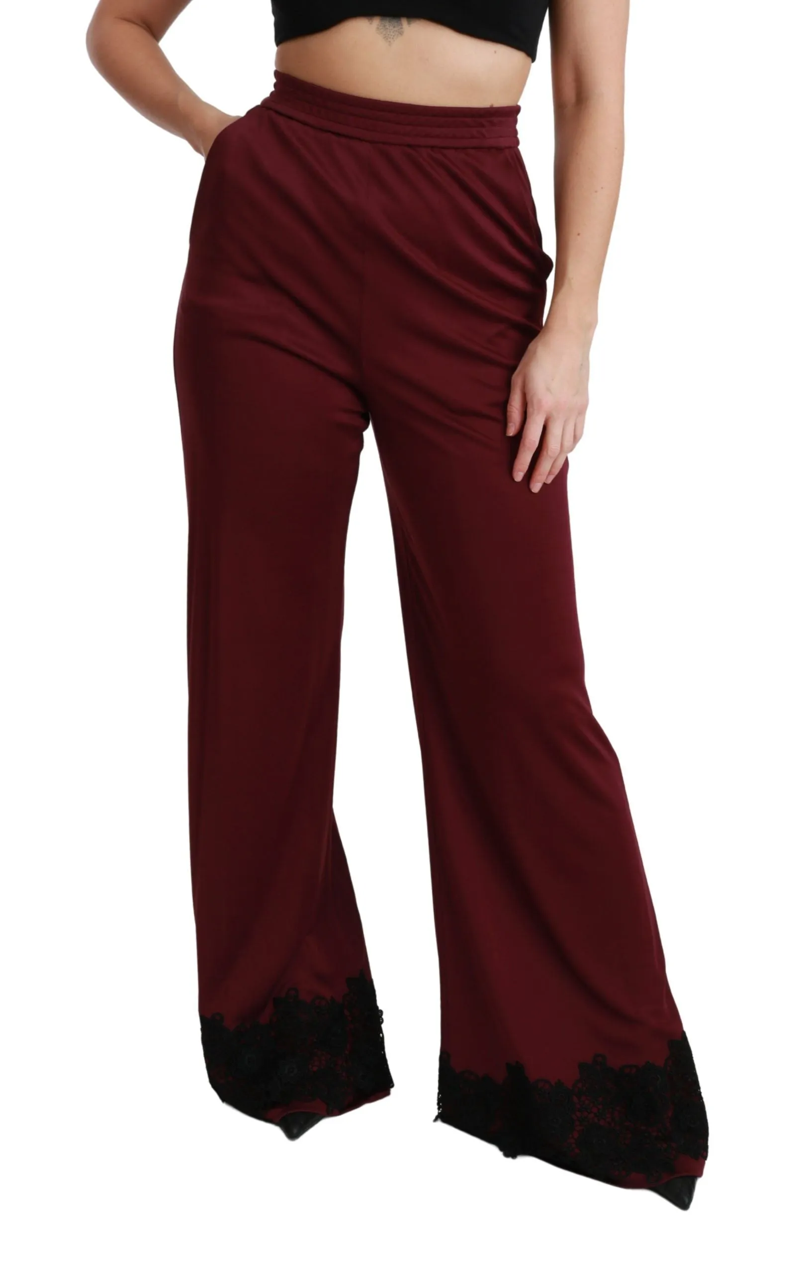 Black Lace High Waist Wide Leg Maroon Pants sold by Lord & Taylor product image thumbnail 2