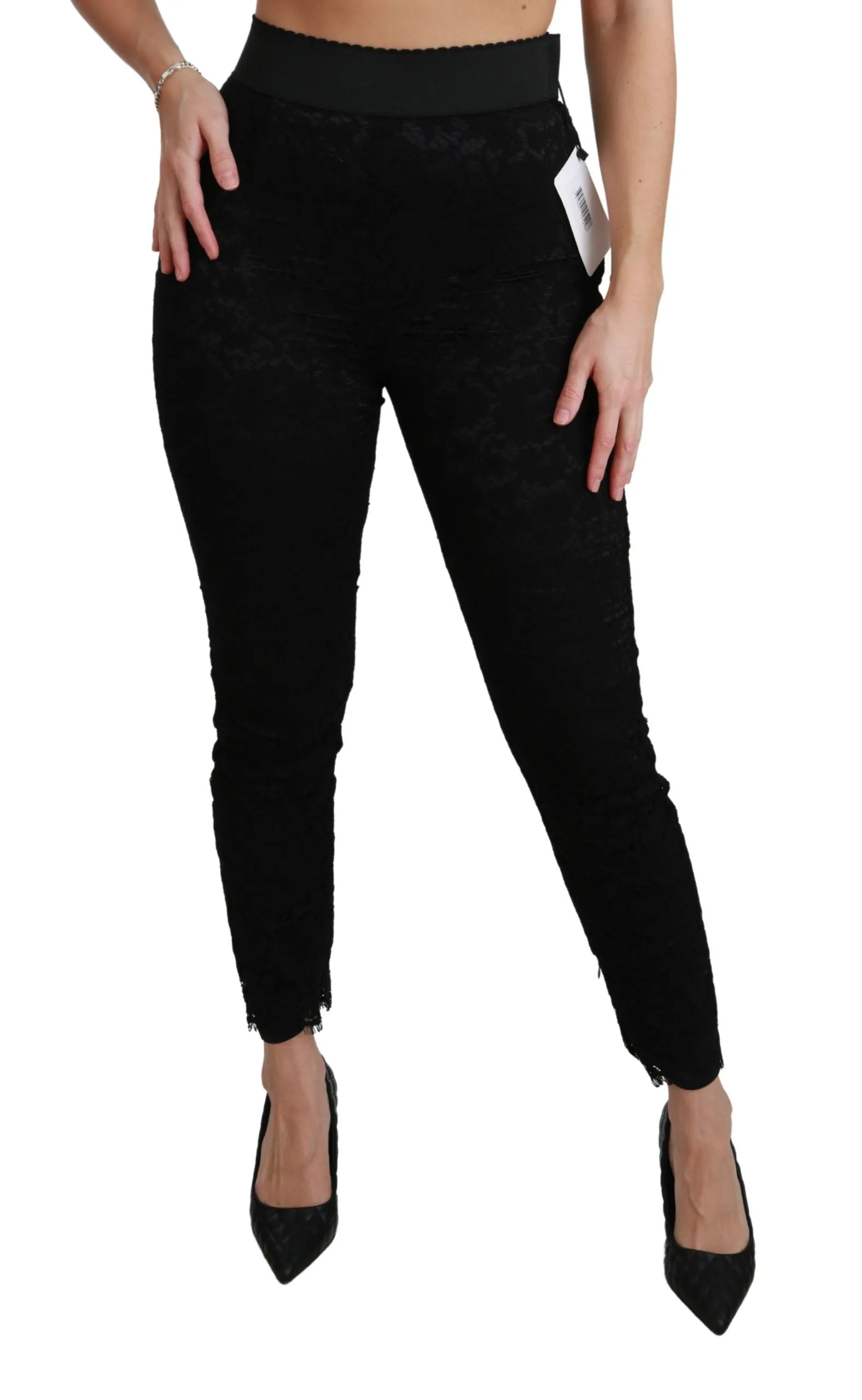Black Lace Skinny High Waist Cotton Pants sold by Lord & Taylor product image thumbnail 2