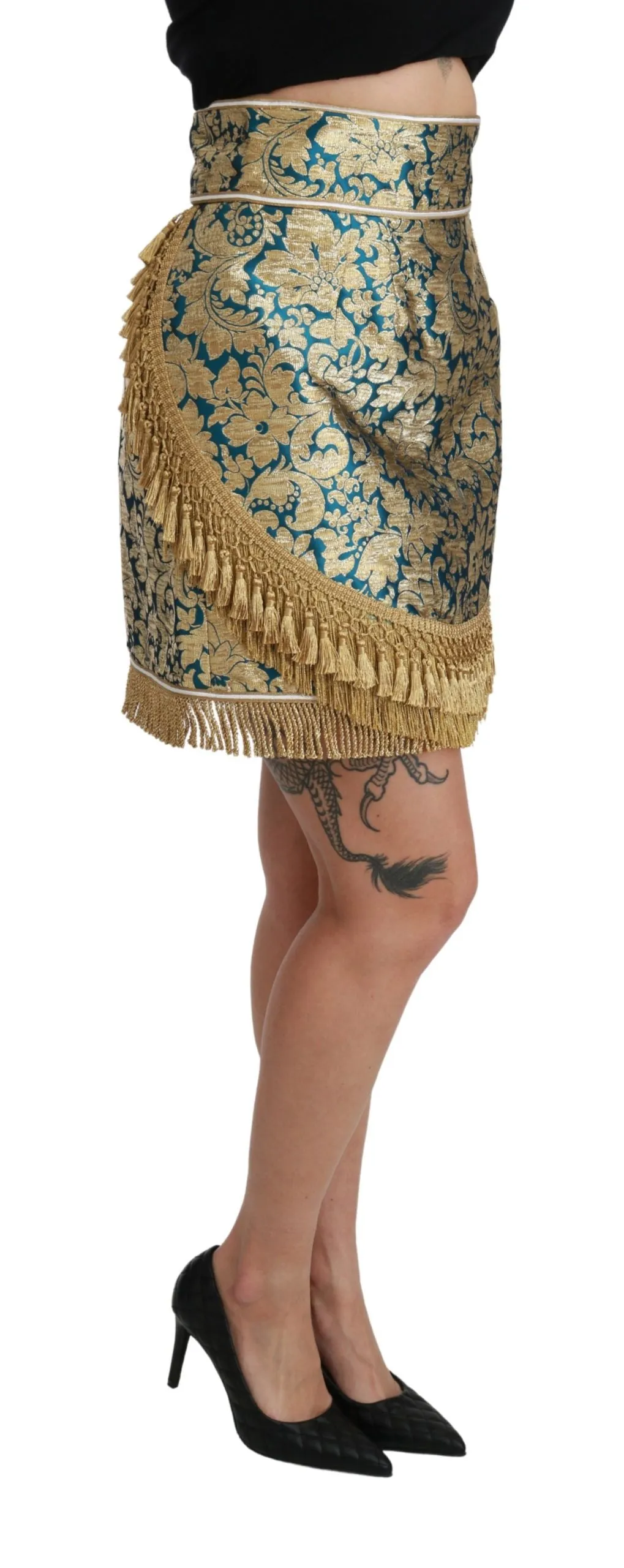Blue High Waist Jacquard Tassel Gold Skirt sold by Lord & Taylor product image thumbnail 3