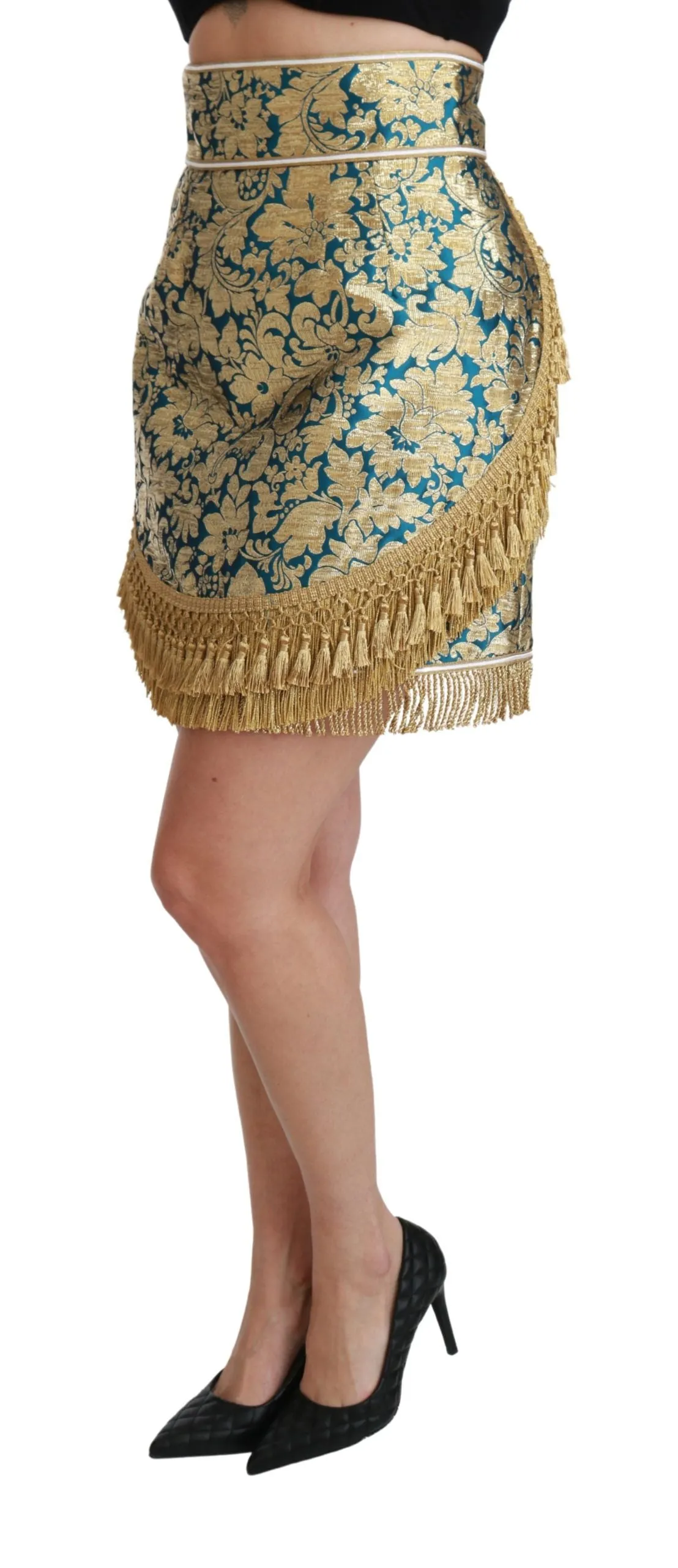 Blue High Waist Jacquard Tassel Gold Skirt sold by Lord & Taylor product image thumbnail 4