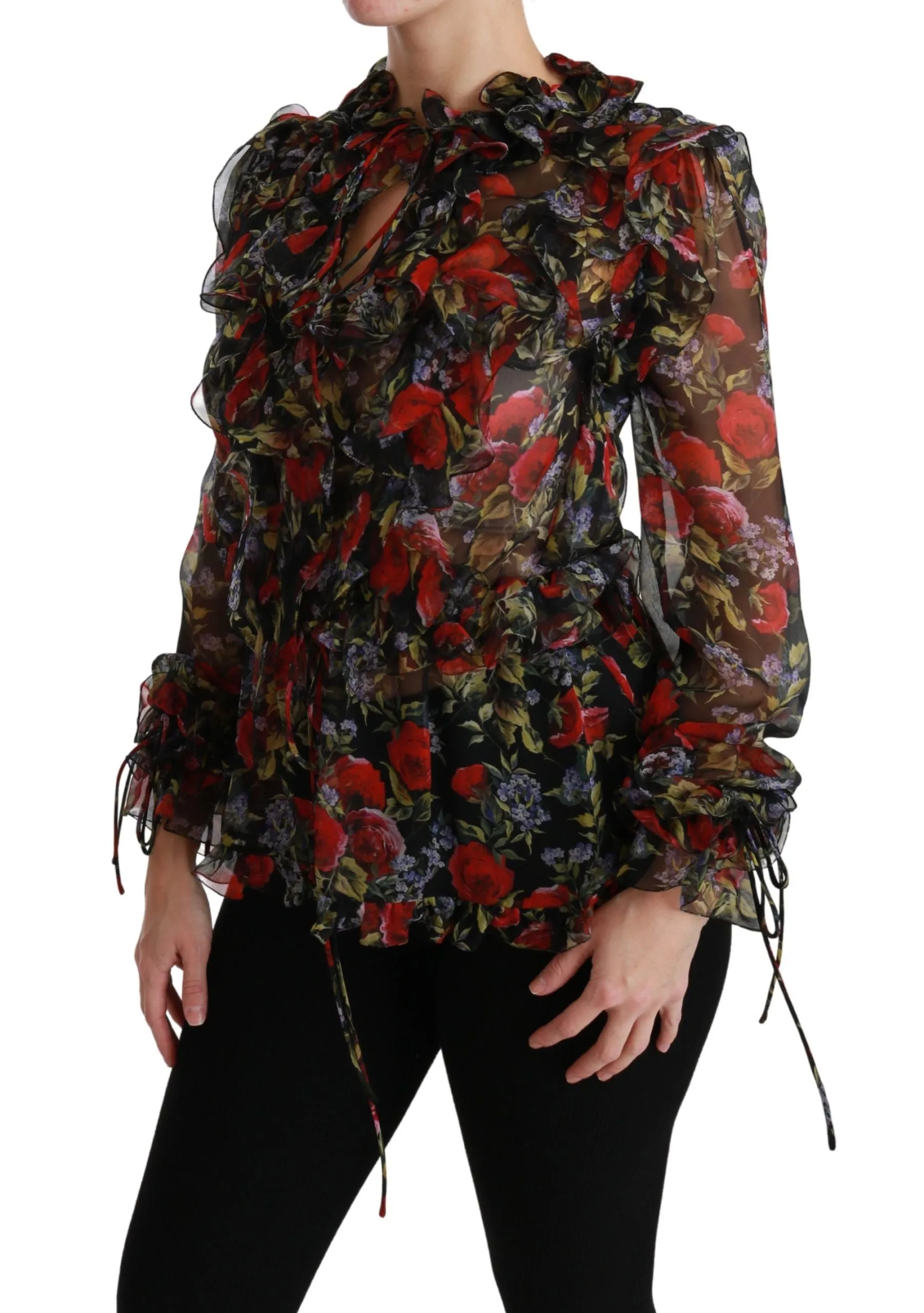 Black Floral Roses Blouse Silk Top sold by Lord & Taylor product image thumbnail 3