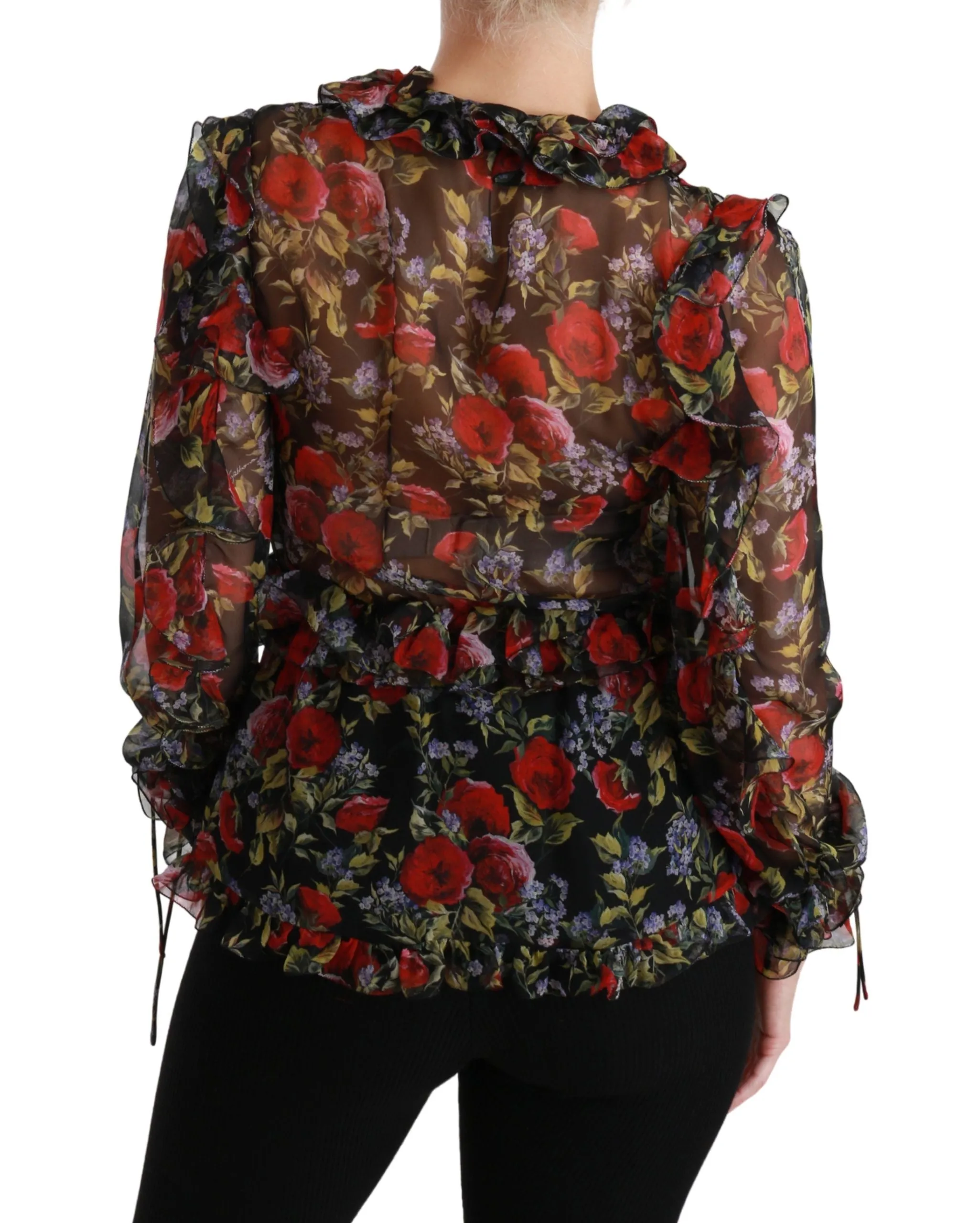 Black Floral Roses Blouse Silk Top sold by Lord & Taylor product image thumbnail 4