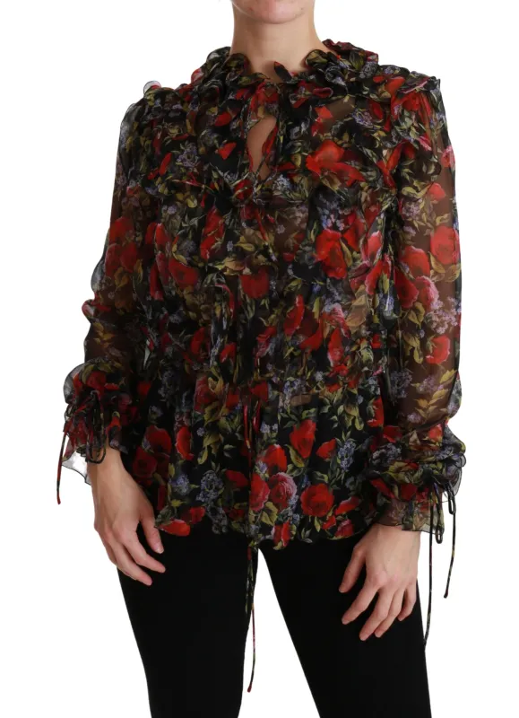Black Floral Roses Blouse Silk Top sold by Lord & Taylor