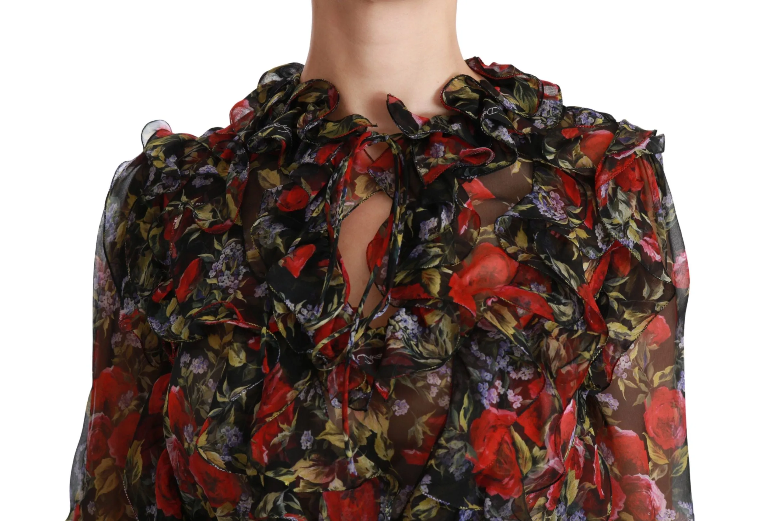Black Floral Roses Blouse Silk Top sold by Lord & Taylor product image thumbnail 5