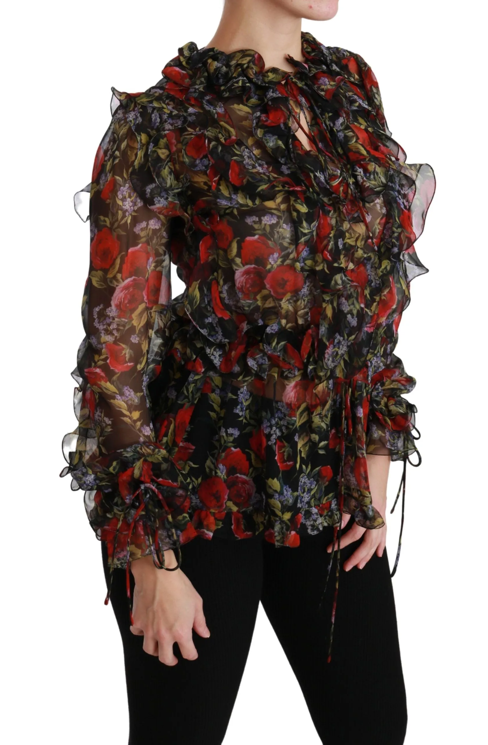 Black Floral Roses Blouse Silk Top sold by Lord & Taylor product image thumbnail 2