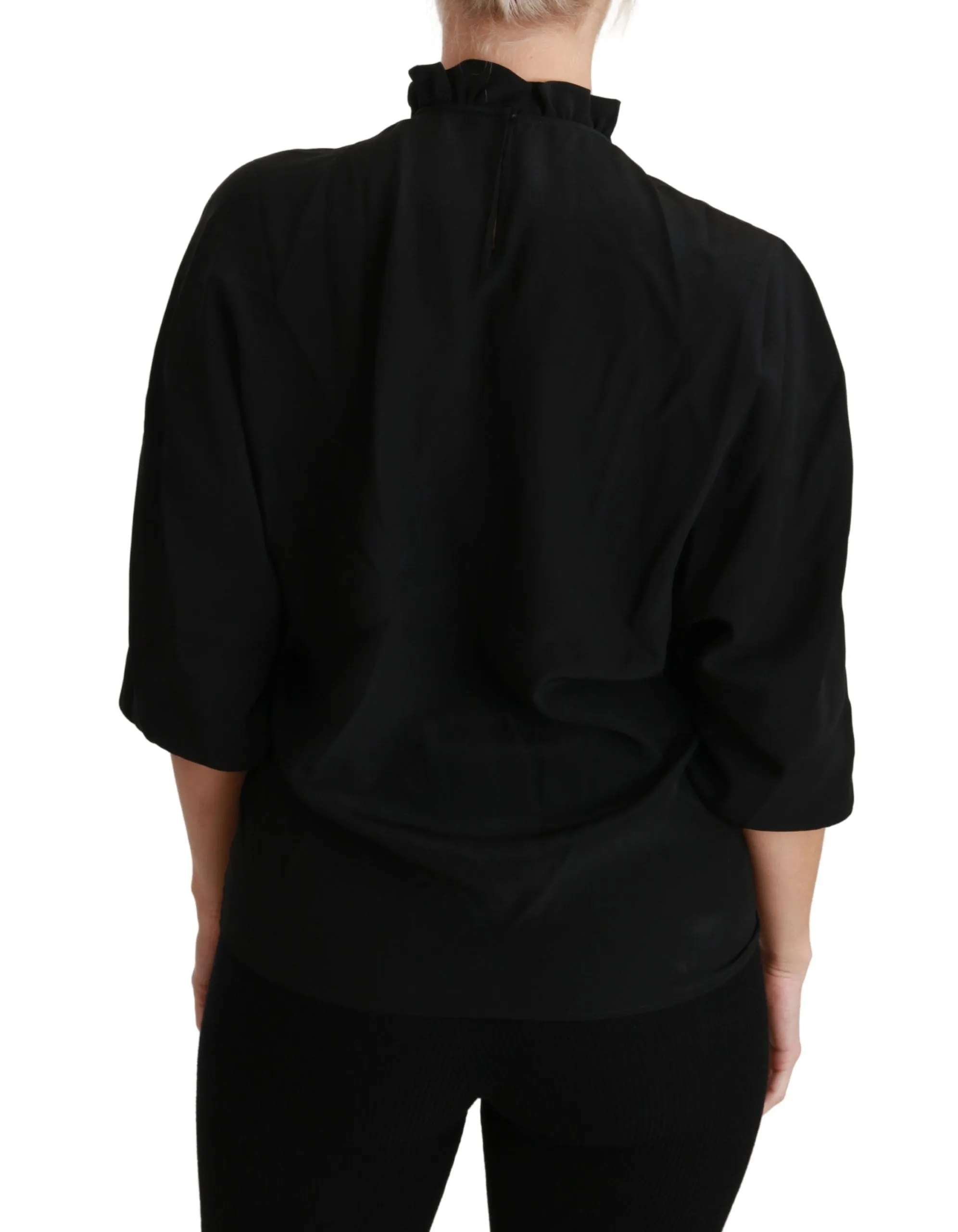Black Silk Shirt Ruffled Top Blouse sold by Lord & Taylor product image thumbnail 4