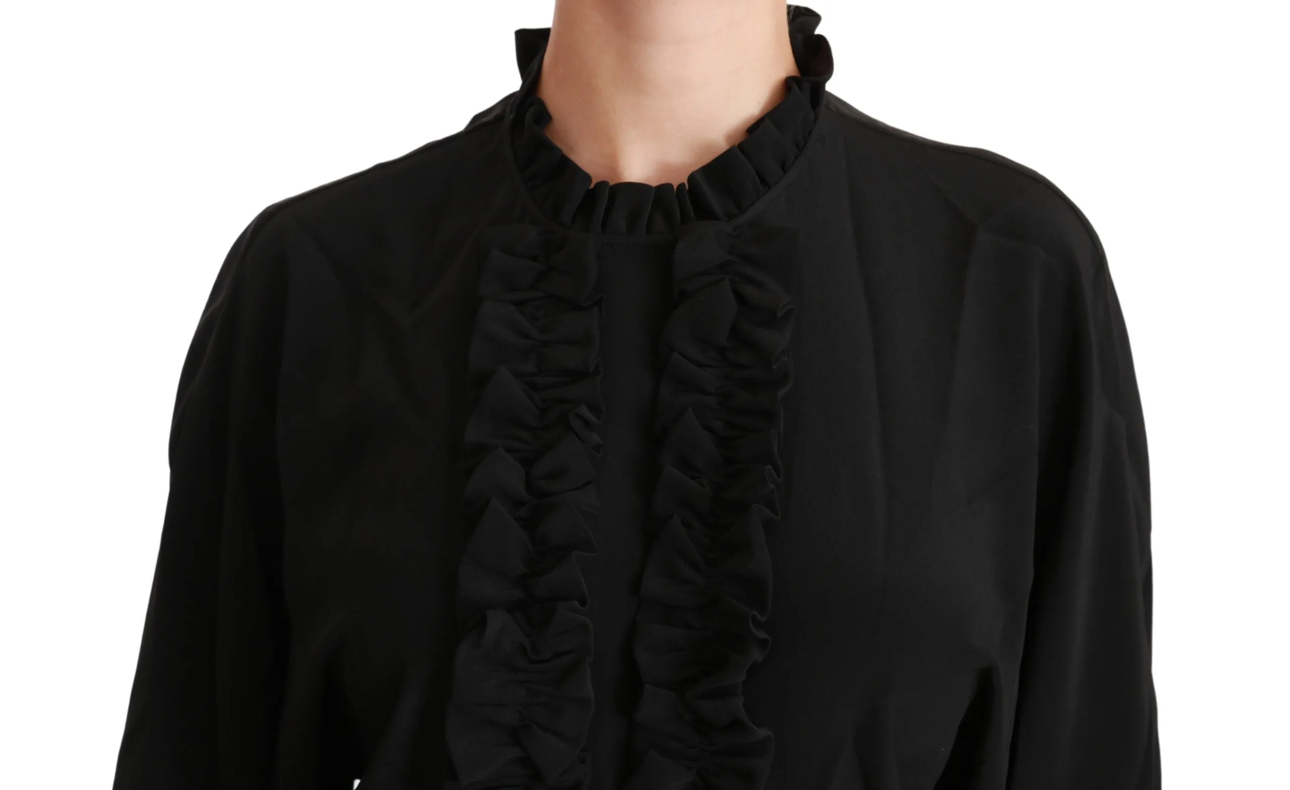 Black Silk Shirt Ruffled Top Blouse sold by Lord & Taylor product image thumbnail 5