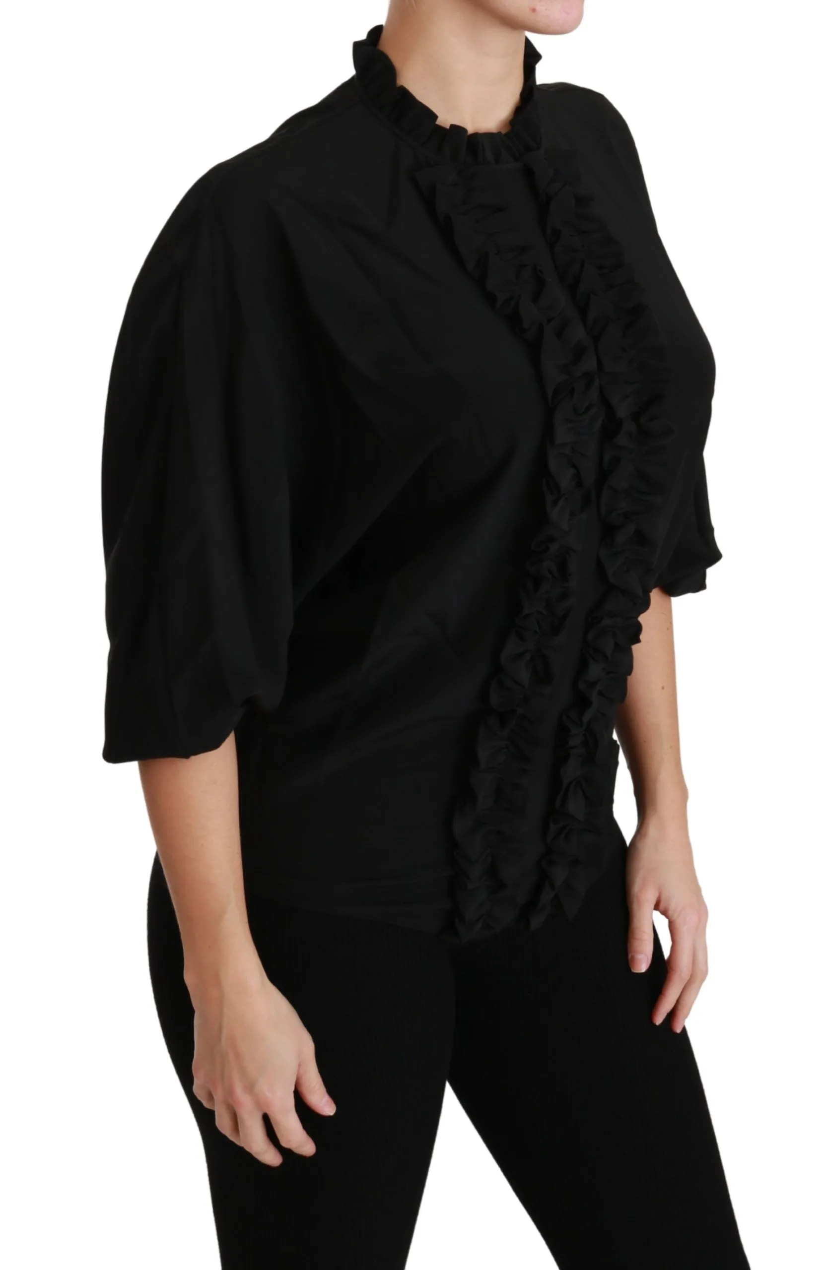 Black Silk Shirt Ruffled Top Blouse sold by Lord & Taylor product image thumbnail 2