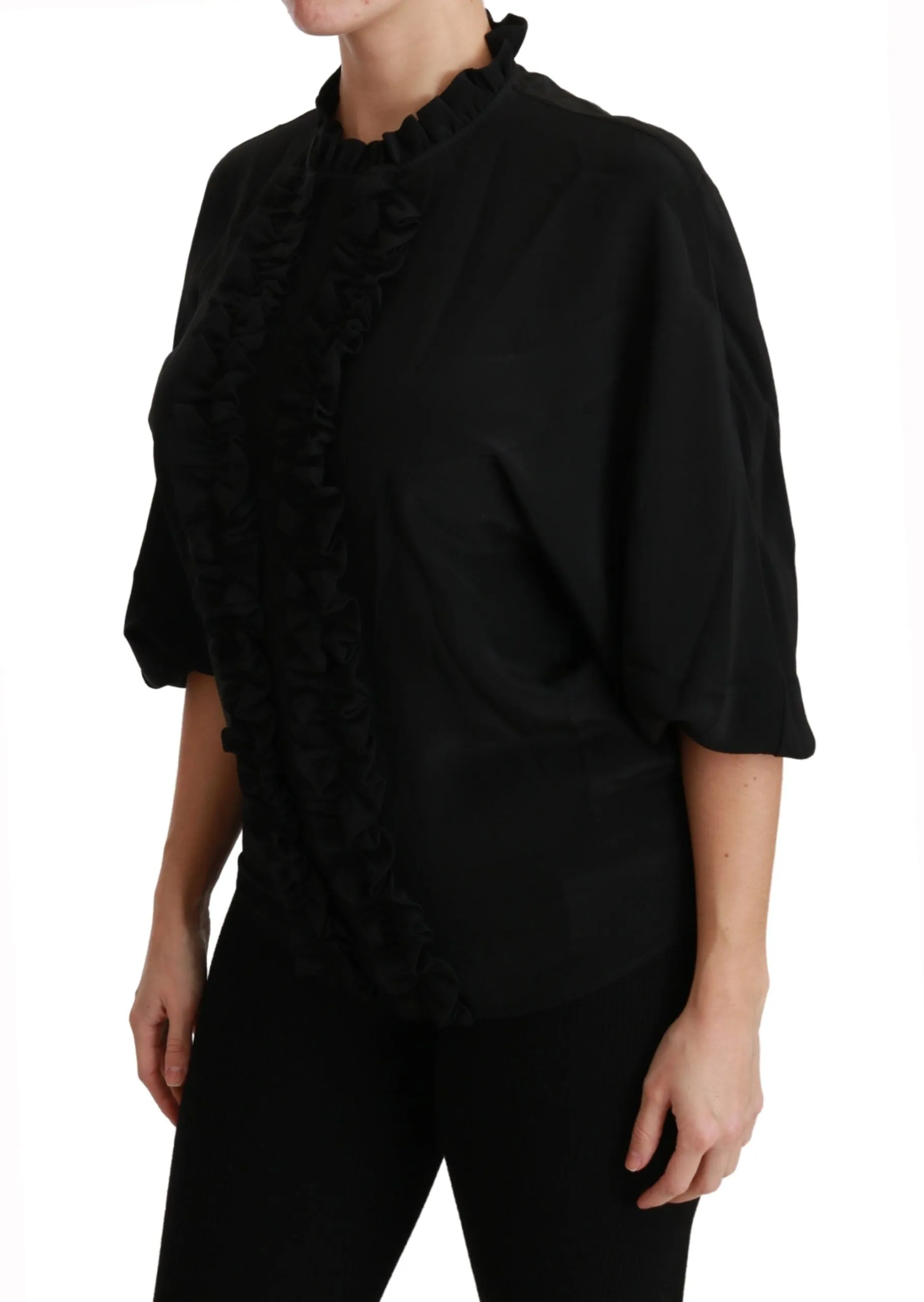 Black Silk Shirt Ruffled Top Blouse sold by Lord & Taylor product image thumbnail 3