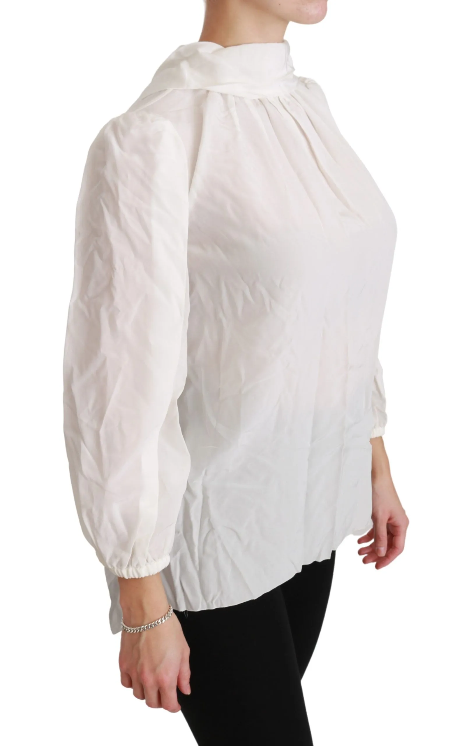 White Turtle Neck Blouse Shirt Silk Top sold by Lord & Taylor product image thumbnail 3
