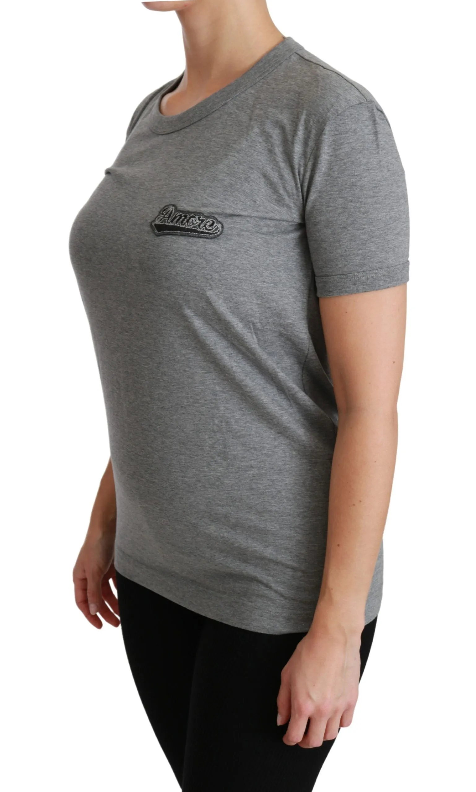 Gray Crewneck Amore Patch Cotton Top T-shirt sold by Lord & Taylor product image thumbnail 3