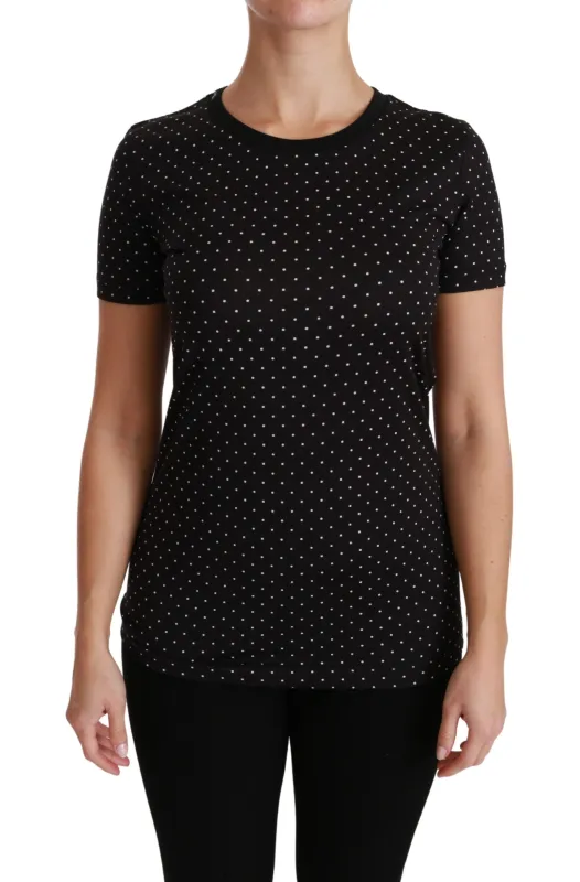 Black Dotted Crewneck Cotton Top T-shirt sold by Lord & Taylor