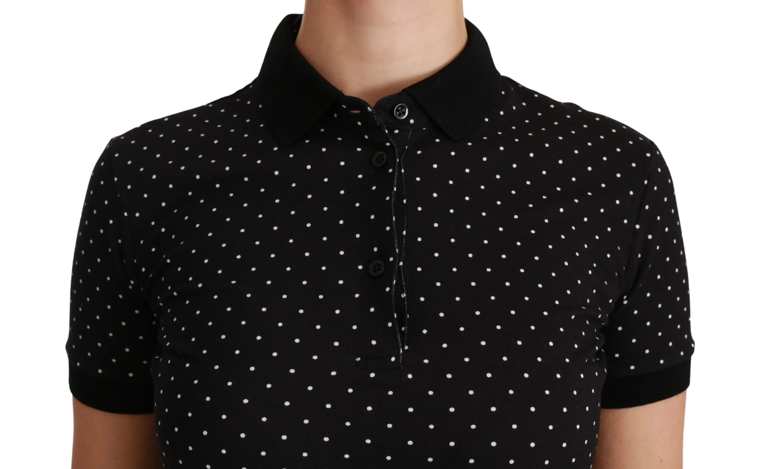 Black Dotted Collared Polo Shirt Cotton Top sold by Lord & Taylor product image thumbnail 5