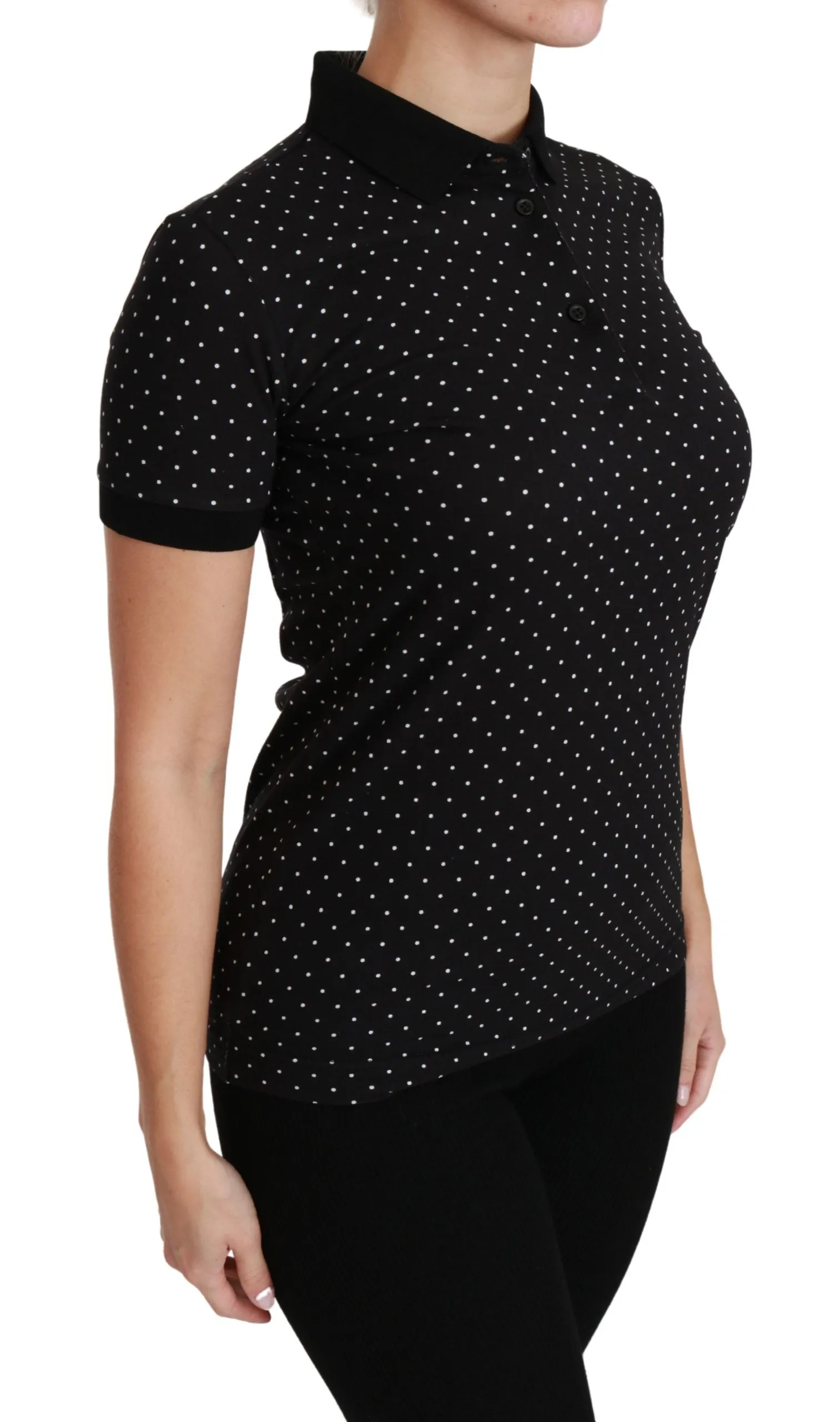 Black Dotted Collared Polo Shirt Cotton Top sold by Lord & Taylor product image thumbnail 2