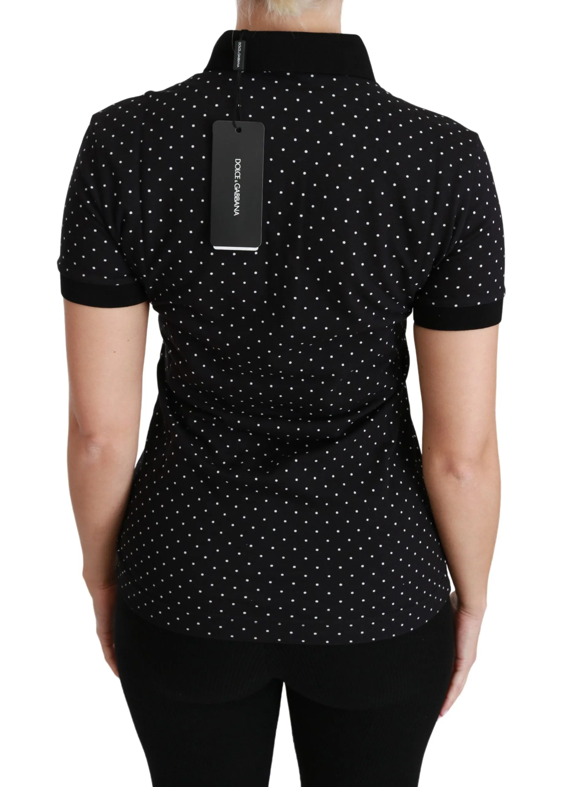 Black Dotted Collared Polo Shirt Cotton Top sold by Lord & Taylor product image thumbnail 4