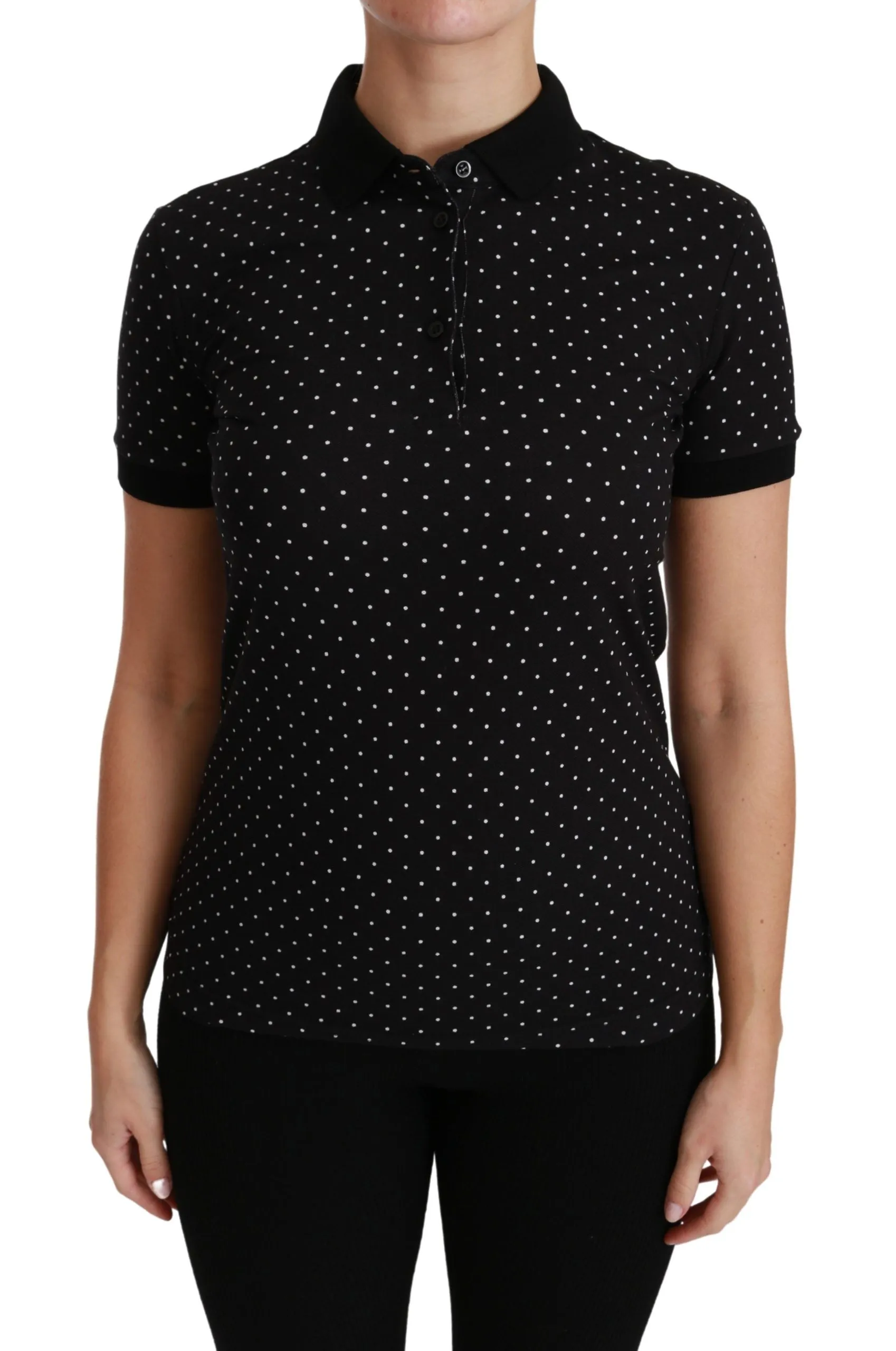 Black Dotted Collared Polo Shirt Cotton Top sold by Lord & Taylor