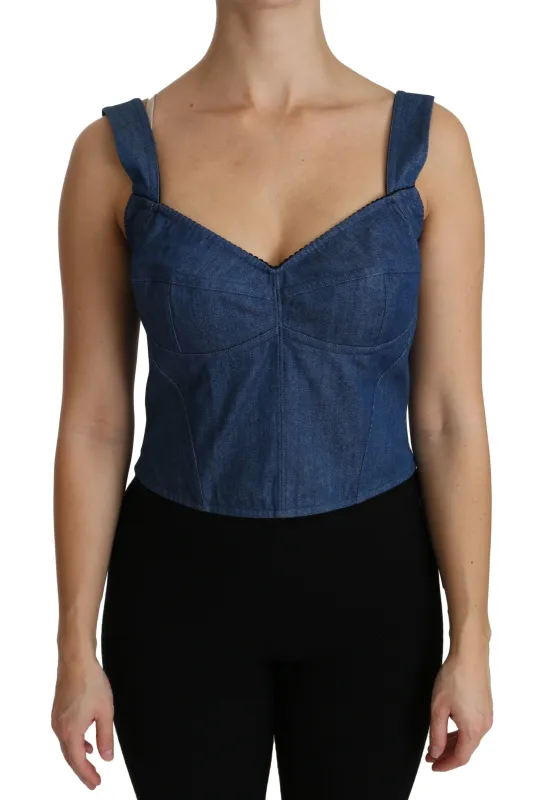 Blue Sleeveless Bustier Blouse Cotton Top sold by Lord & Taylor