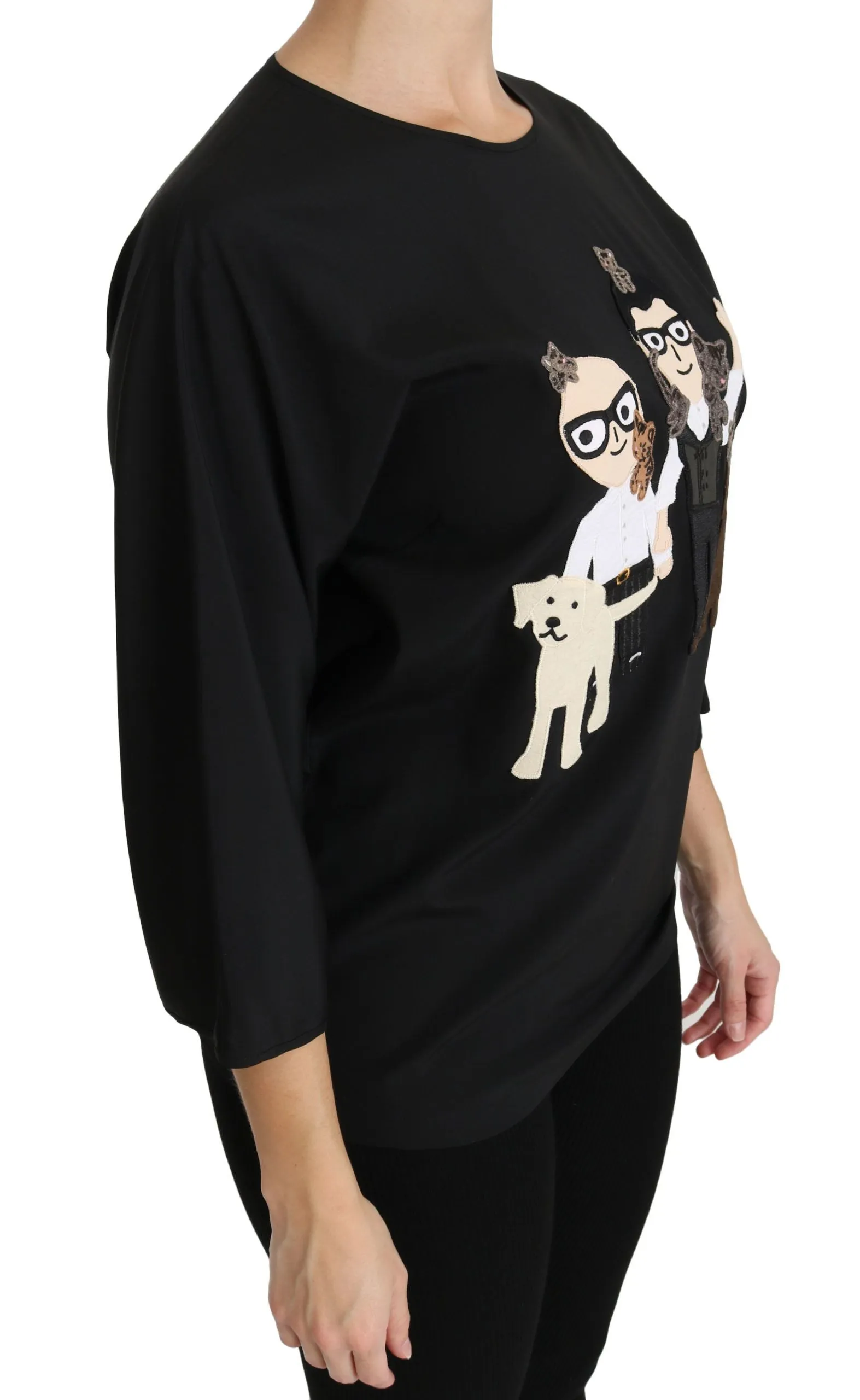 Black #dgfamily Top T-shirt Silk Blouse sold by Lord & Taylor product image thumbnail 2