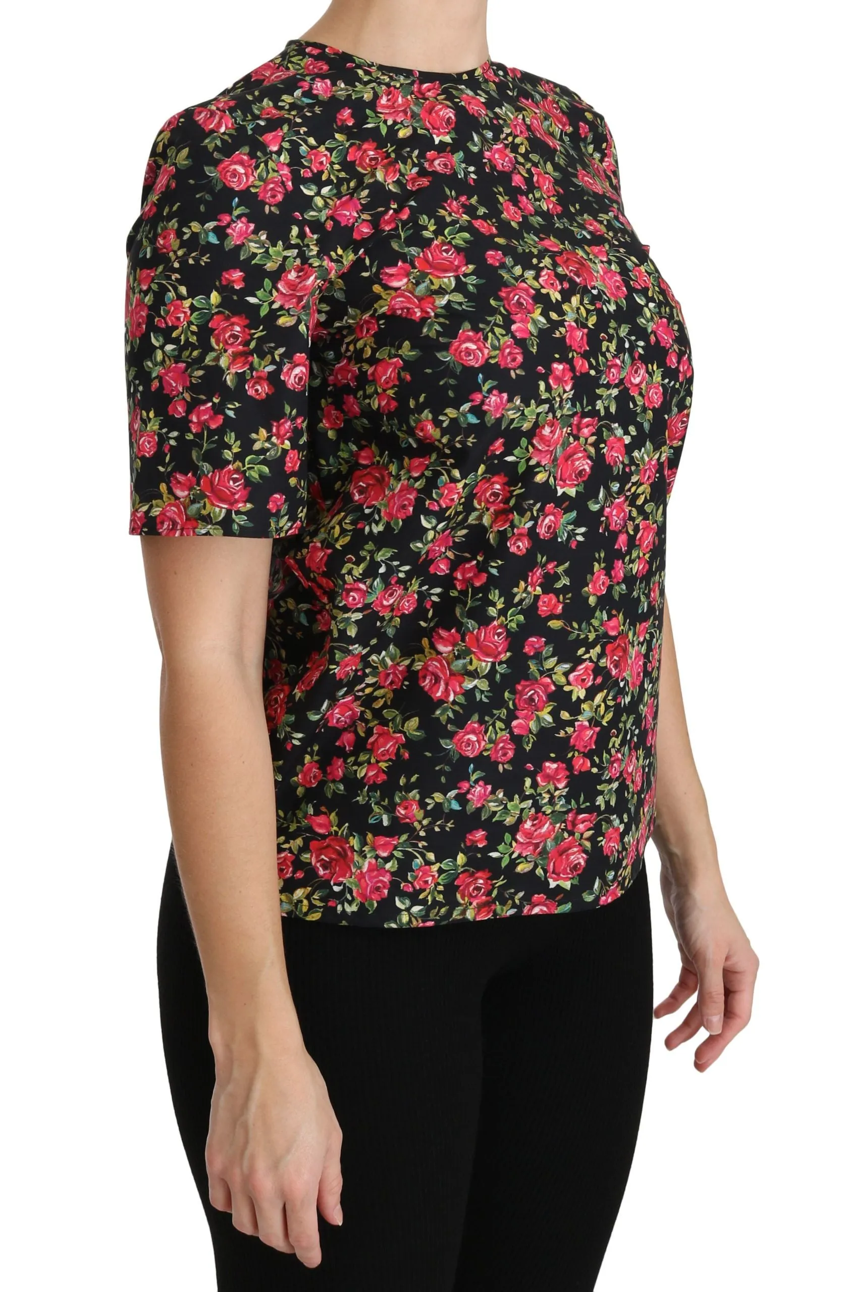 Black Floral Roses Short Sleeve Top Blouse sold by Lord & Taylor product image thumbnail 2