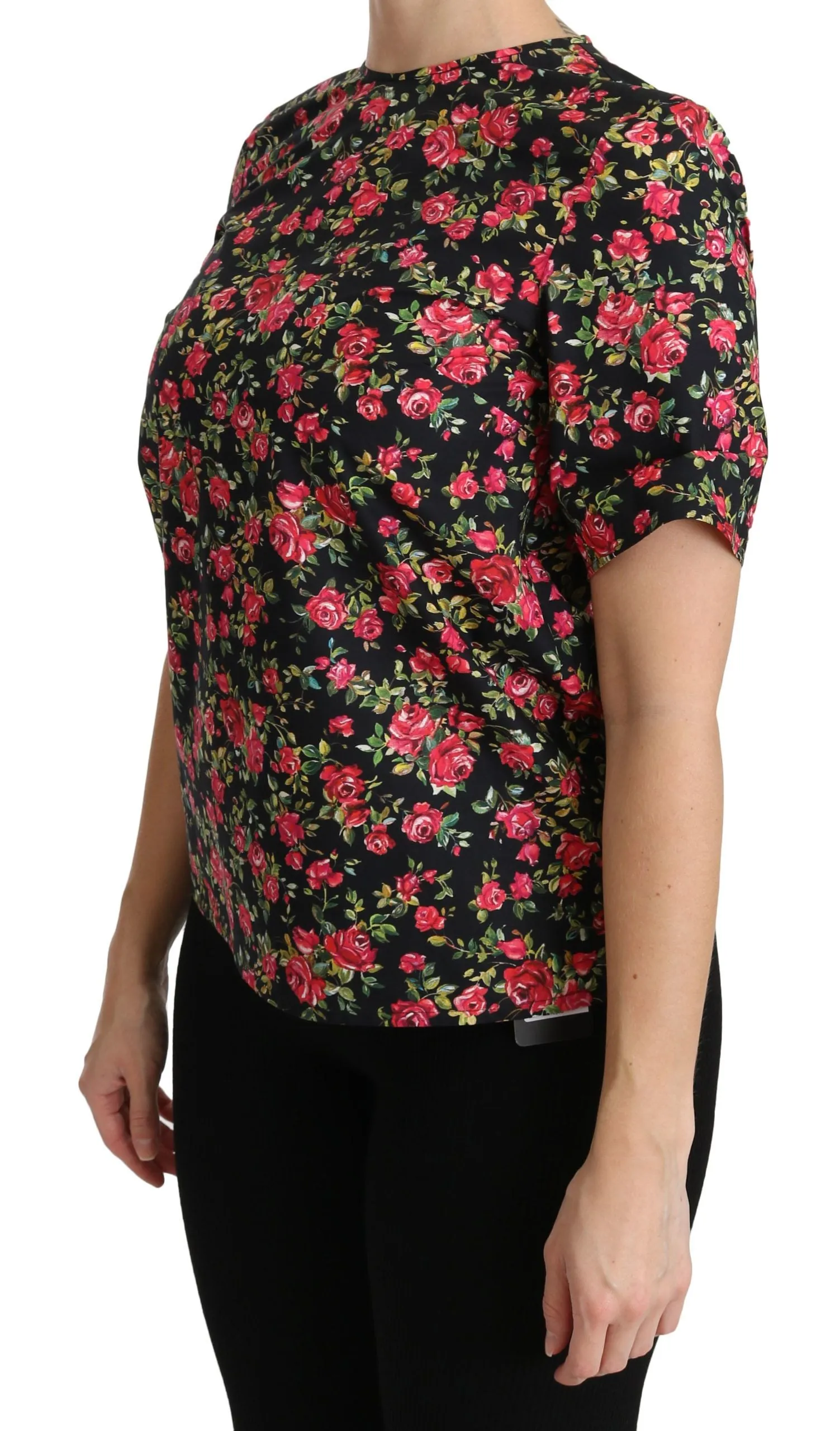 Black Floral Roses Short Sleeve Top Blouse sold by Lord & Taylor product image thumbnail 3