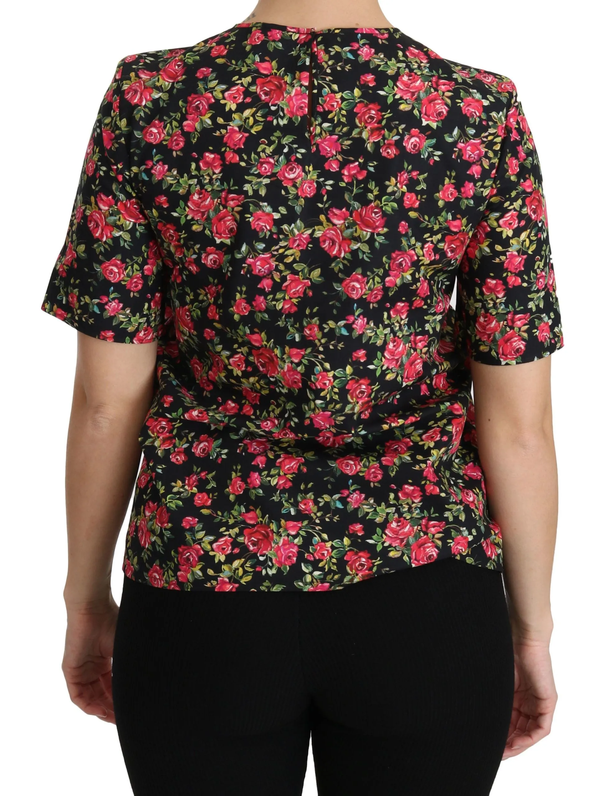 Black Floral Roses Short Sleeve Top Blouse sold by Lord & Taylor product image thumbnail 4